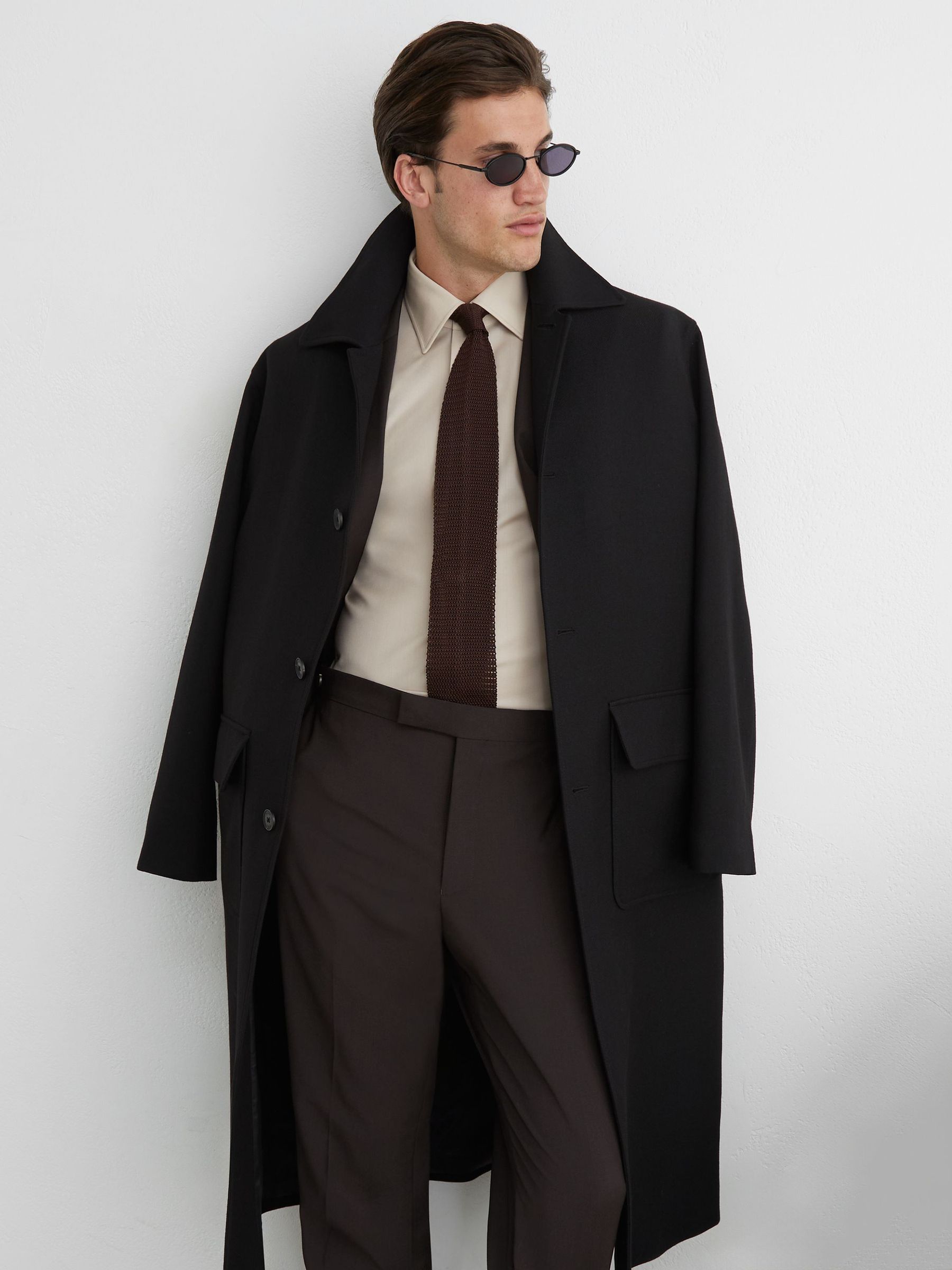 Wool-Blend Side-Adjuster Suit Trousers Tailored-Fit in Chocolate Brown - Image 4 of 7