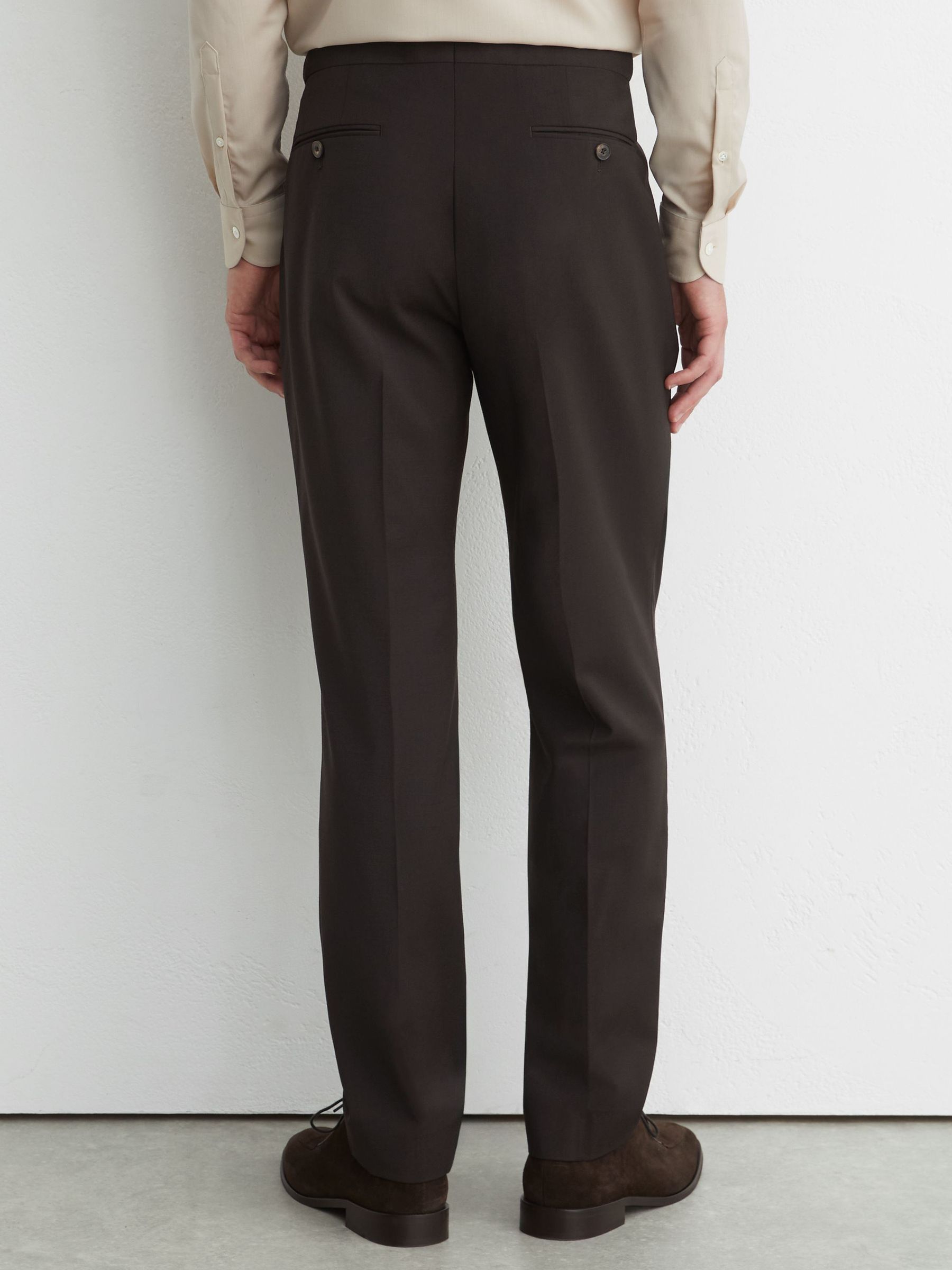 Wool-Blend Side-Adjuster Suit Trousers Tailored-Fit in Chocolate Brown - Image 5 of 7