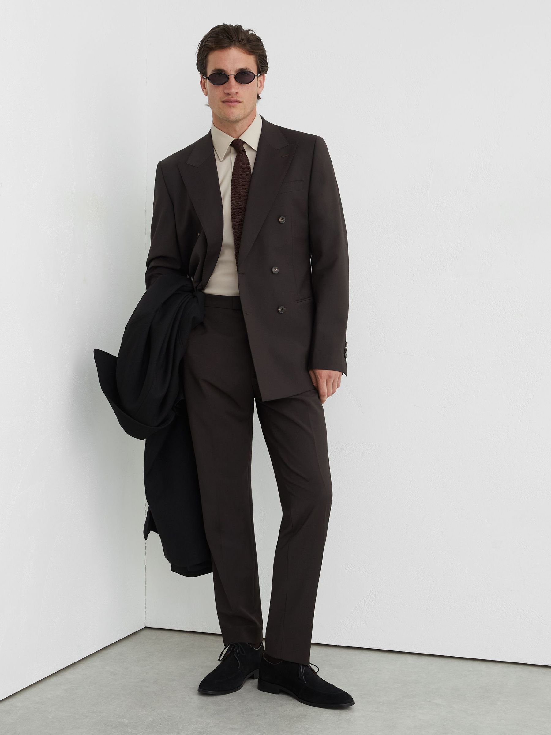Wool-Blend Side-Adjuster Suit Trousers Tailored-Fit in Chocolate Brown - Image 6 of 7