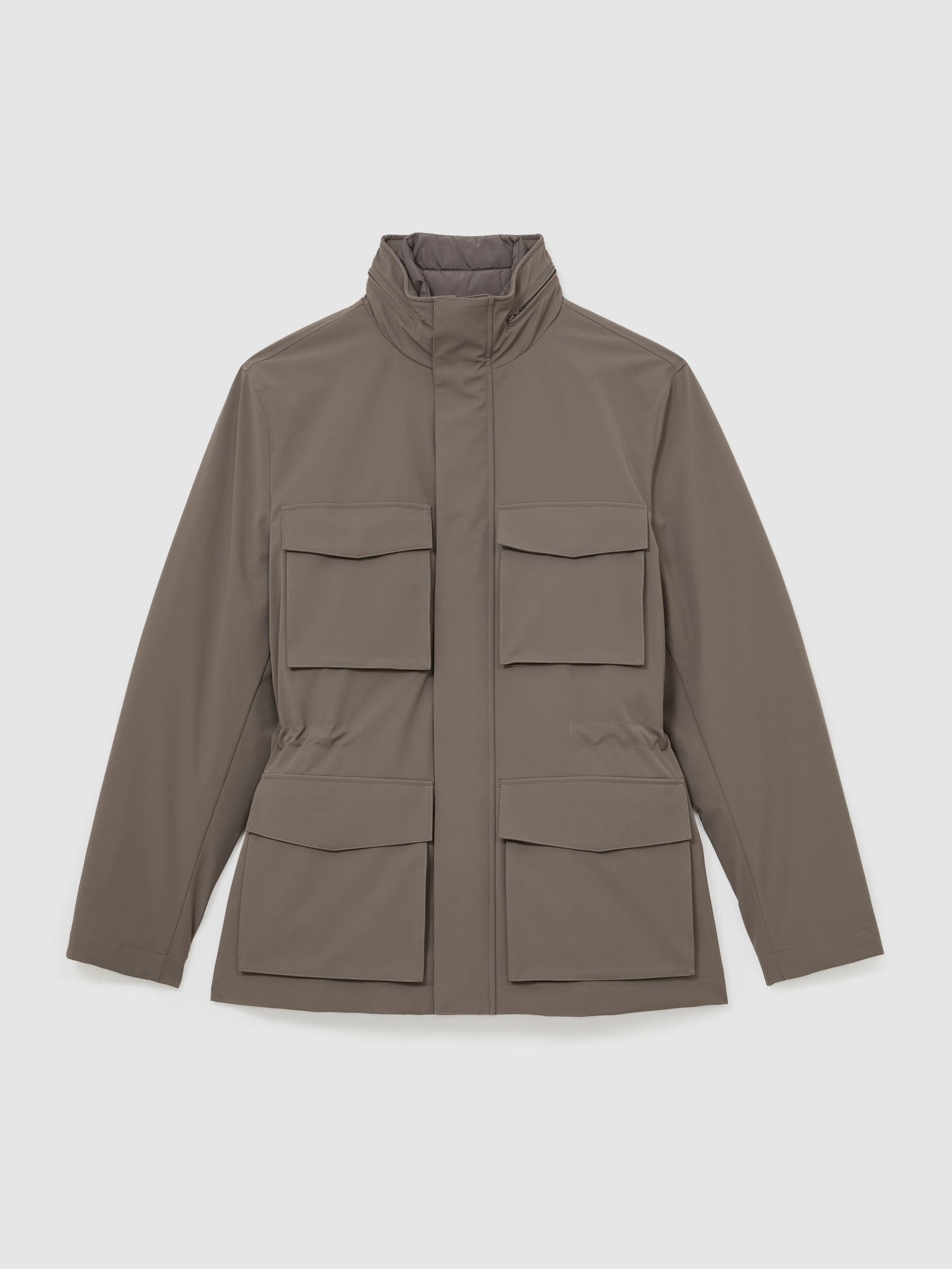 Four-Pocket Hooded Jacket with Removable Gilet in Mushroom Brown - Image 2 of 8