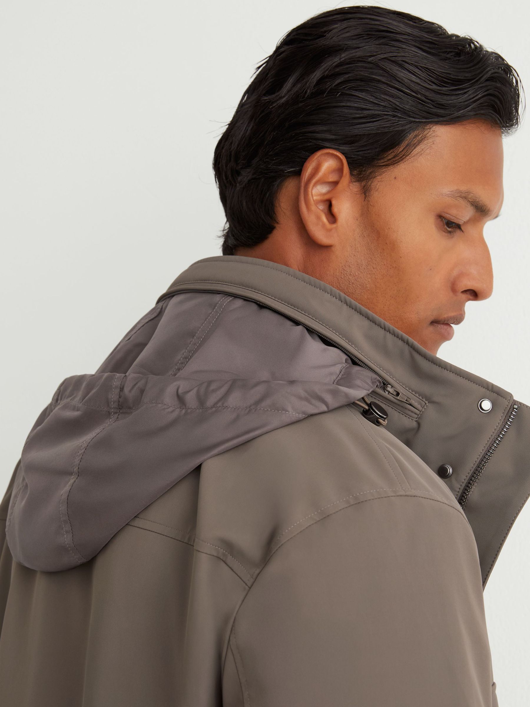 Four-Pocket Hooded Jacket with Removable Gilet in Mushroom Brown - Image 5 of 8