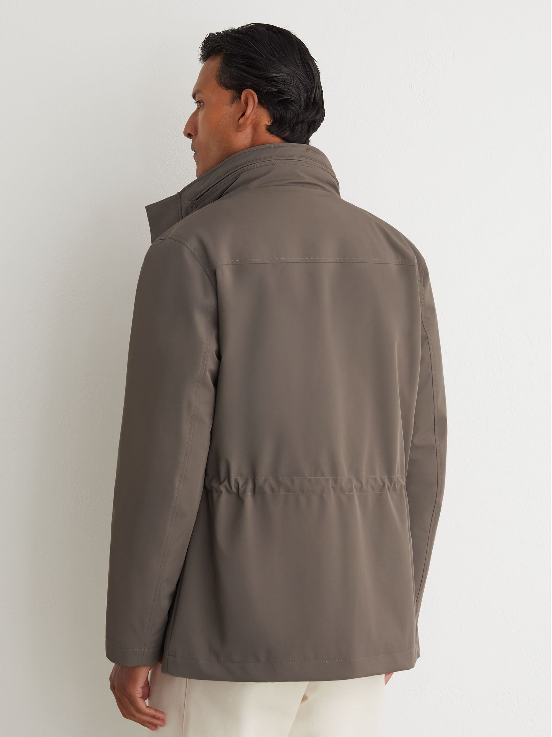Four-Pocket Hooded Jacket with Removable Gilet in Mushroom Brown - Image 6 of 8