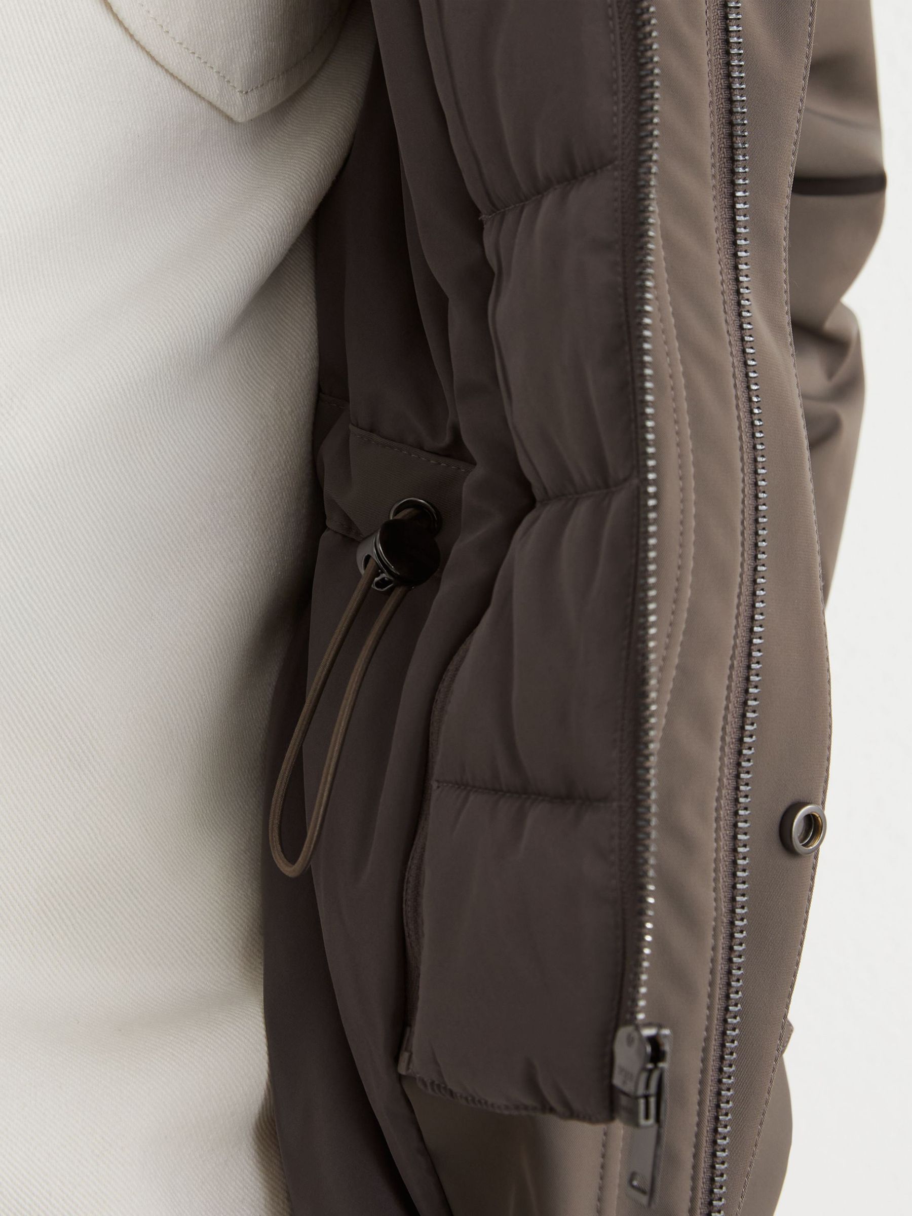 Four-Pocket Hooded Jacket with Removable Gilet in Mushroom Brown - Image 7 of 8