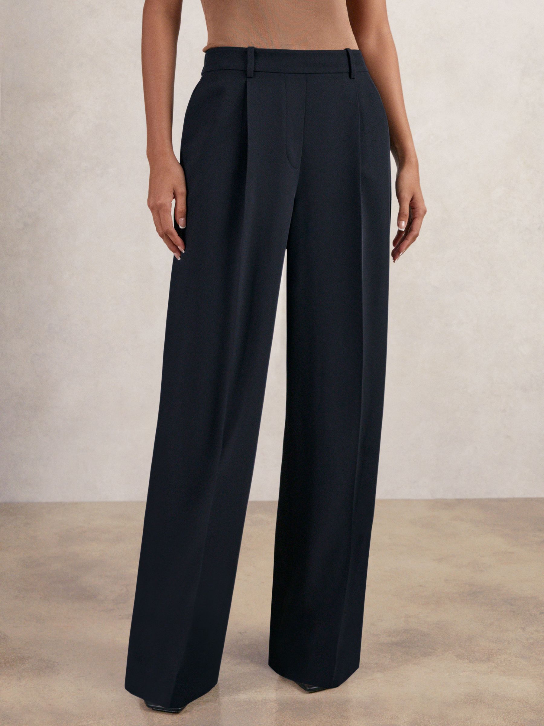 Tall Elasticated-Waist Wide-Leg Twill Trousers in Navy - Image 1 of 8