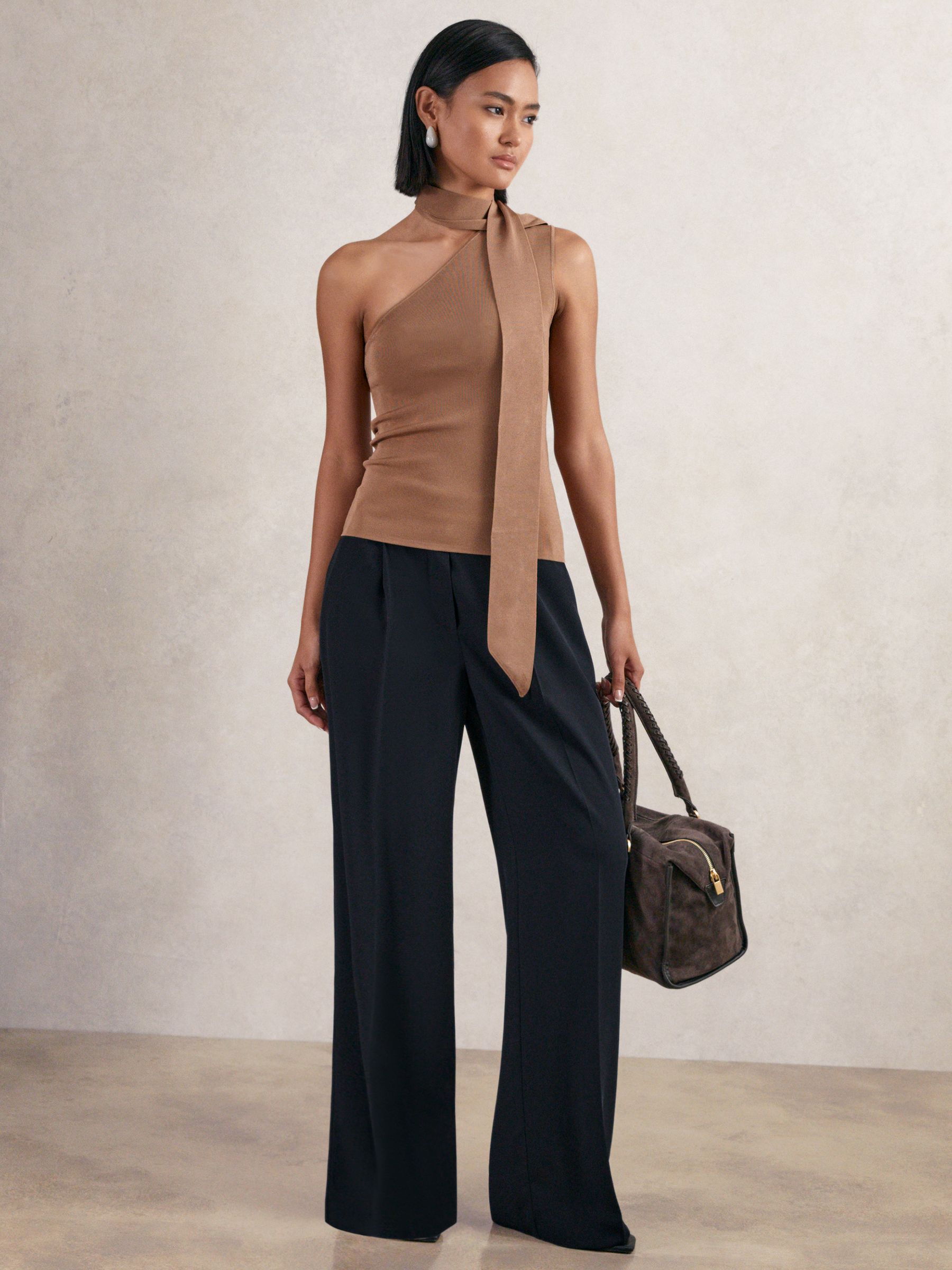 Tall Elasticated-Waist Wide-Leg Twill Trousers in Navy - Image 3 of 8
