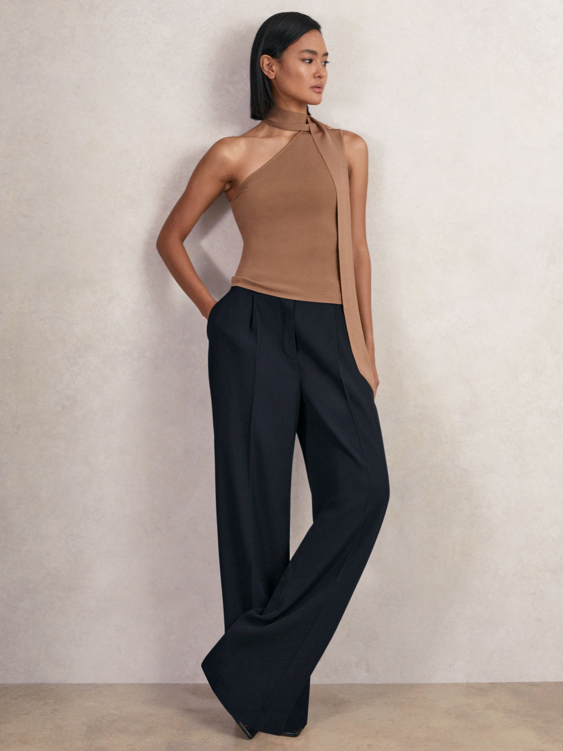 Tall Elasticated-Waist Wide-Leg Twill Trousers in Navy - Image 6 of 8