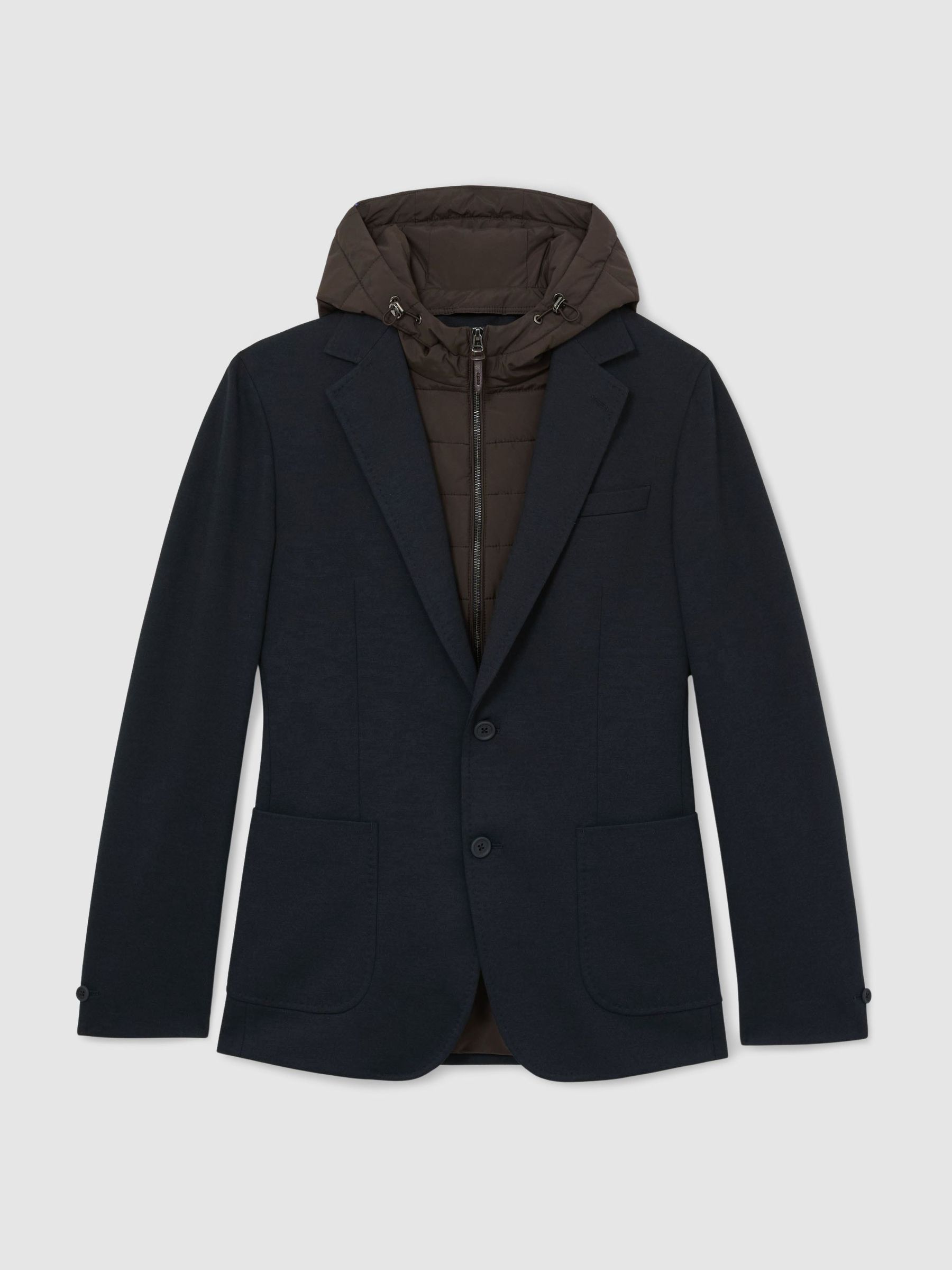 Tailored Fit R-Flex Gilet-Insert Single-Breasted Blazer in Navy/Brown - Image 2 of 11