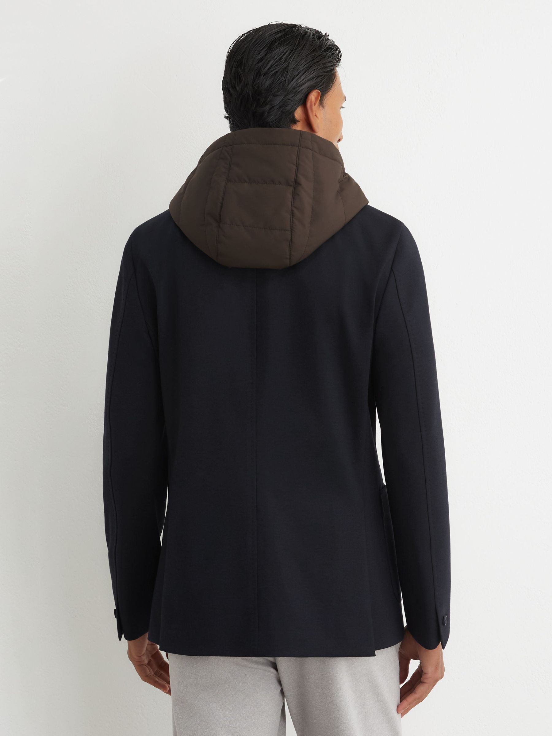 Tailored Fit R-Flex Gilet-Insert Single-Breasted Blazer in Navy/Brown - Image 8 of 11