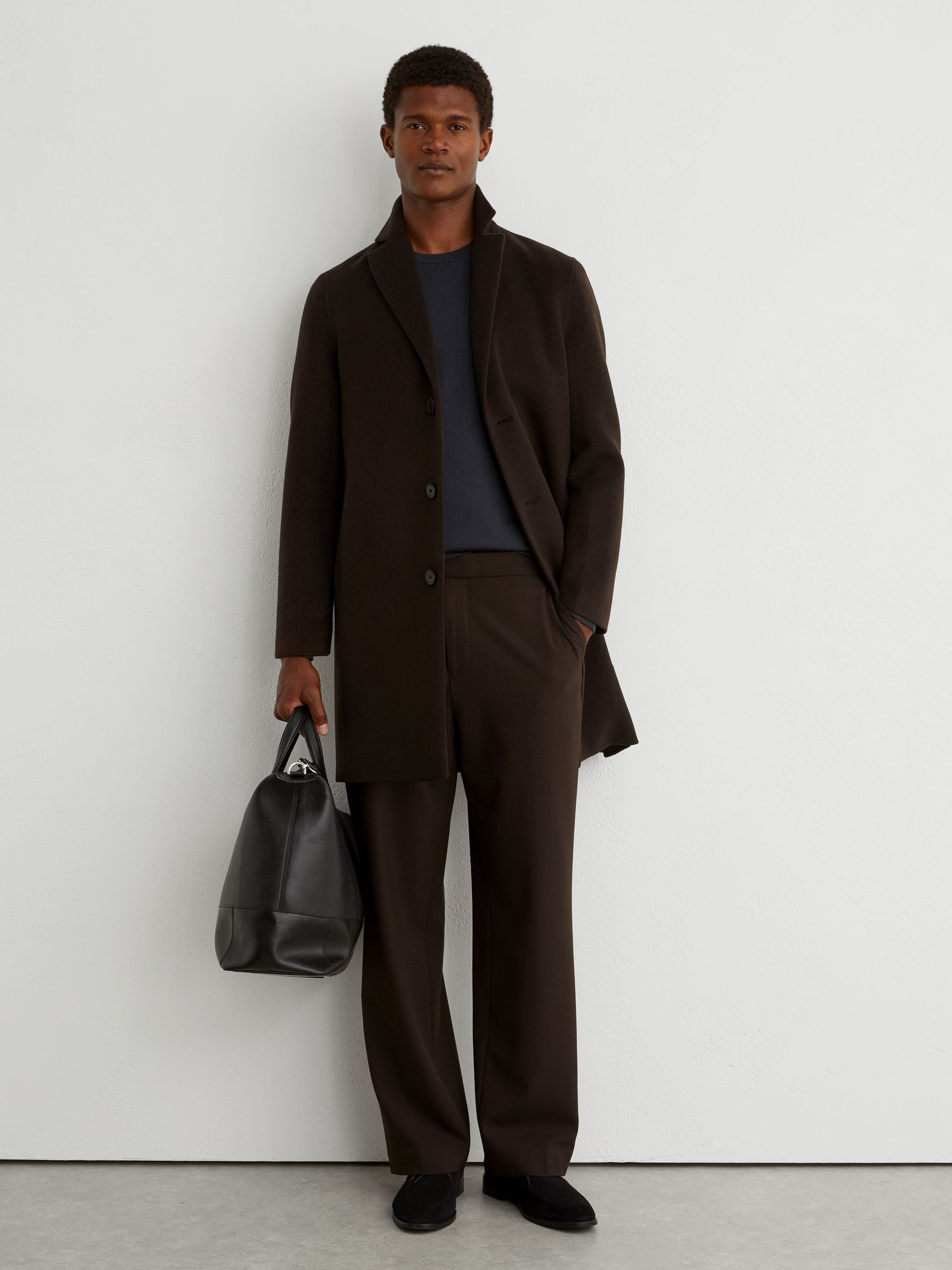 Wool-Blend Single-Breasted Epsom Coat in Dark Brown - Image 1 of 6