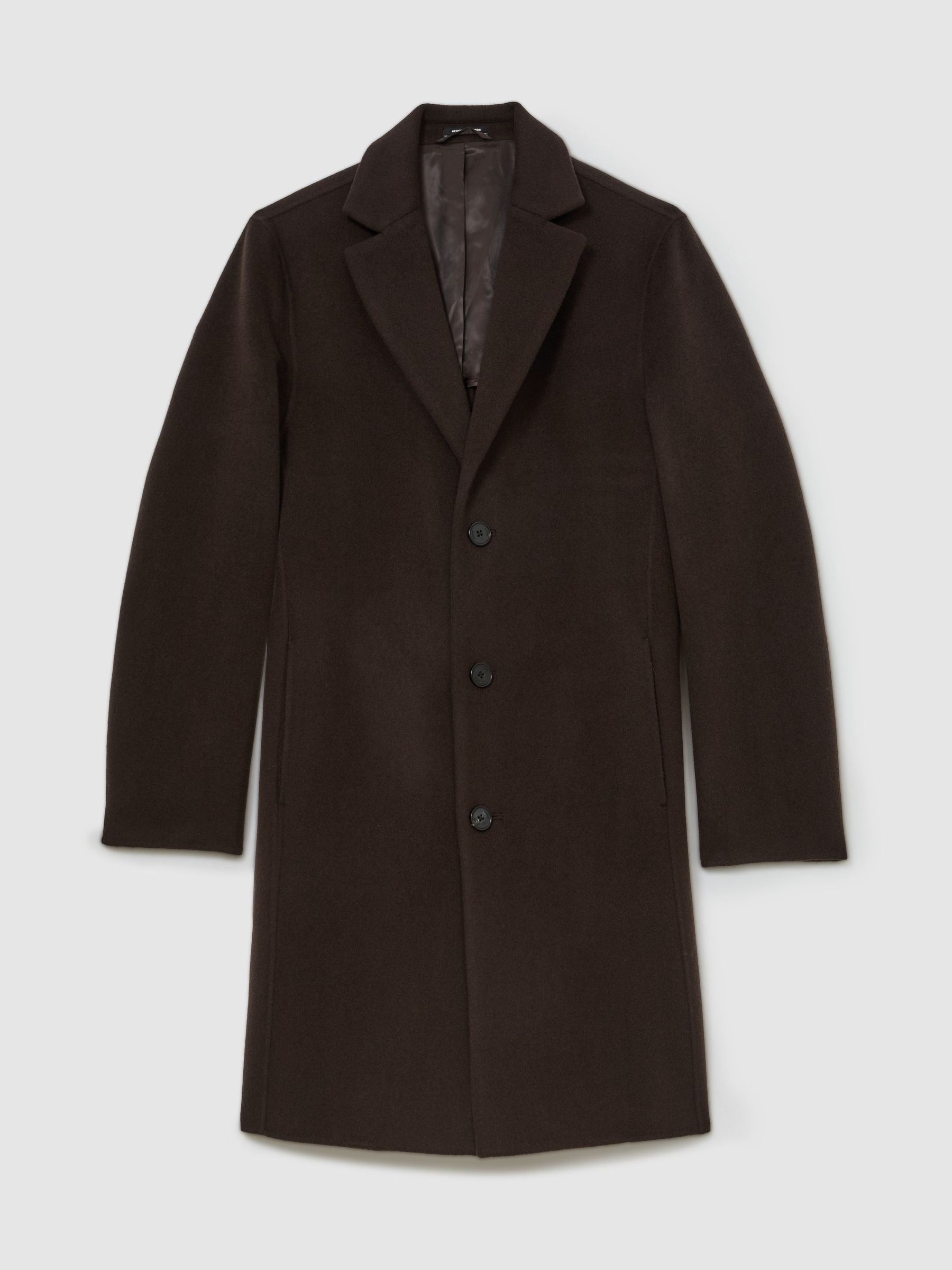 Wool-Blend Single-Breasted Epsom Coat in Dark Brown - Image 2 of 6