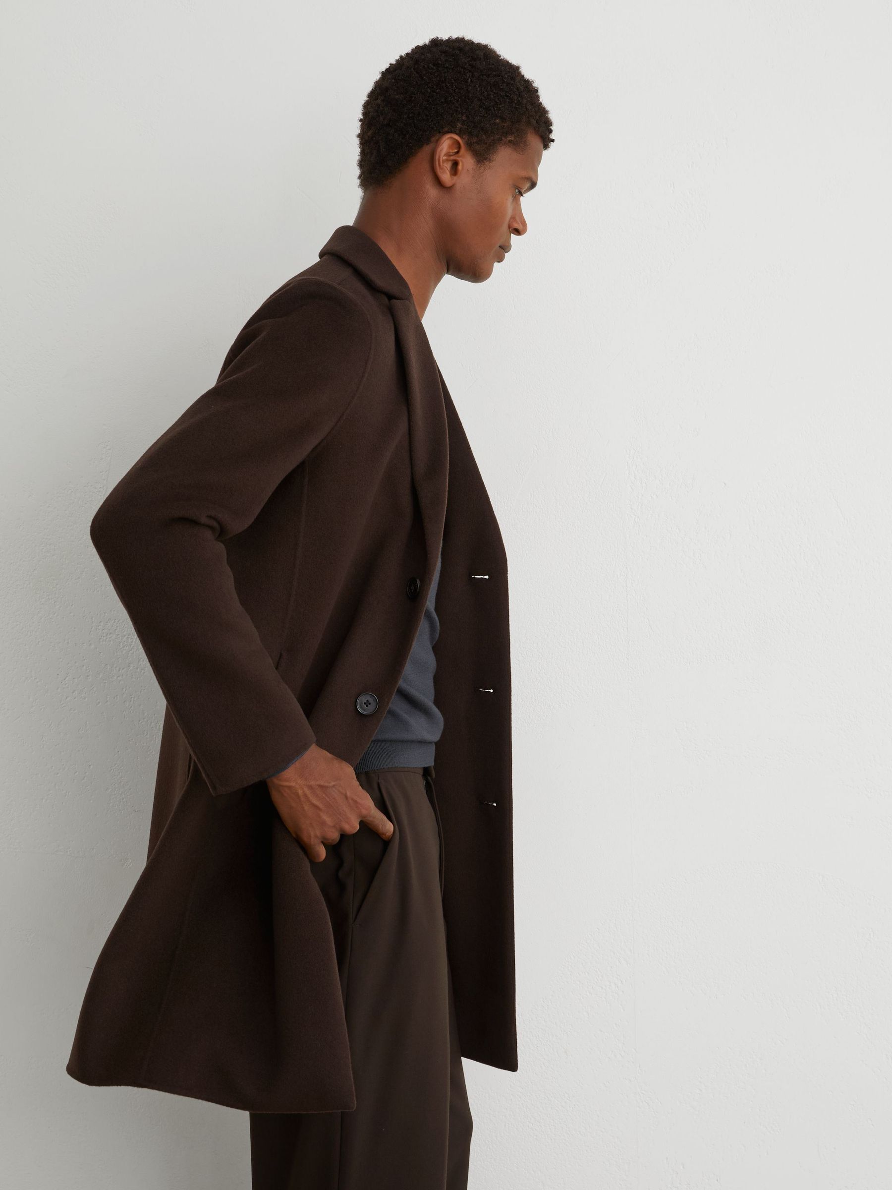Wool-Blend Single-Breasted Epsom Coat in Dark Brown - Image 4 of 6
