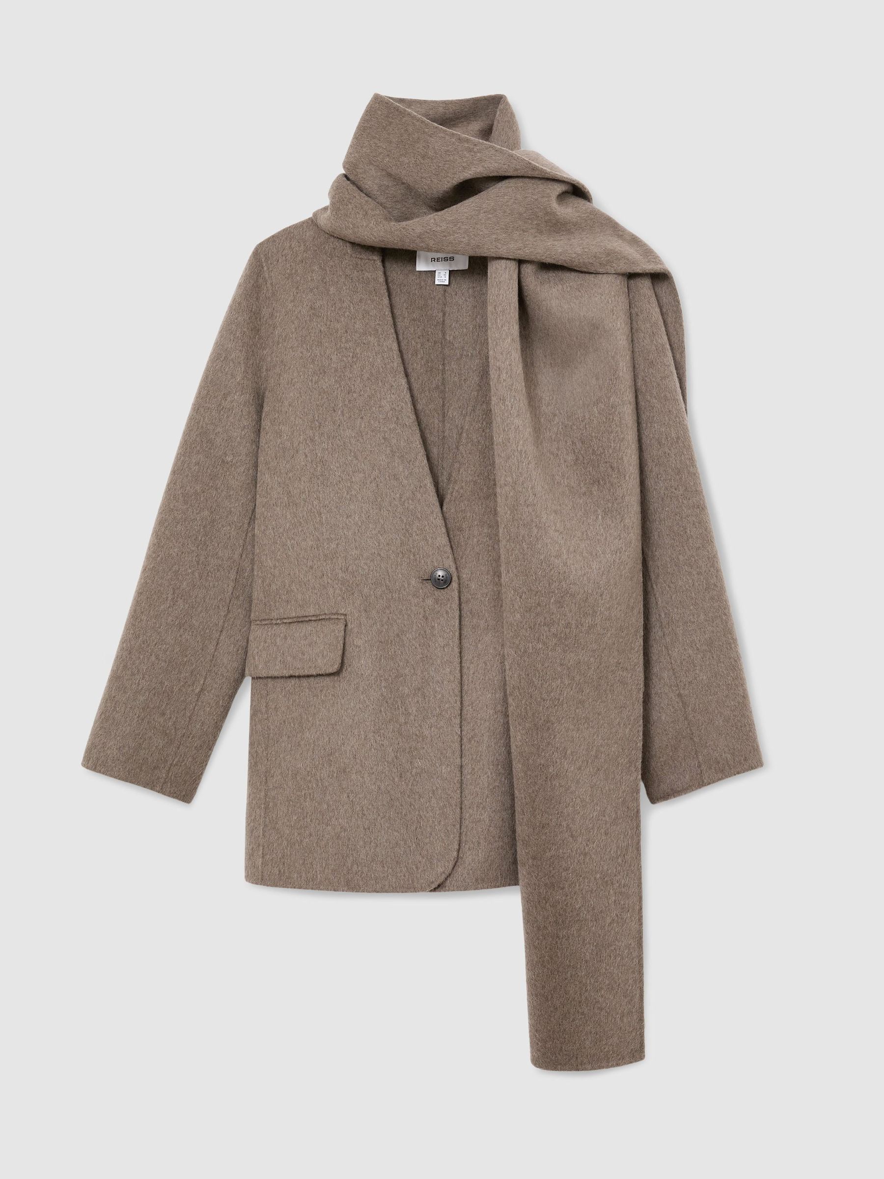 Wool-Blend Short Blindseam Coat with Scarf in Taupe Neutral - Image 2 of 10