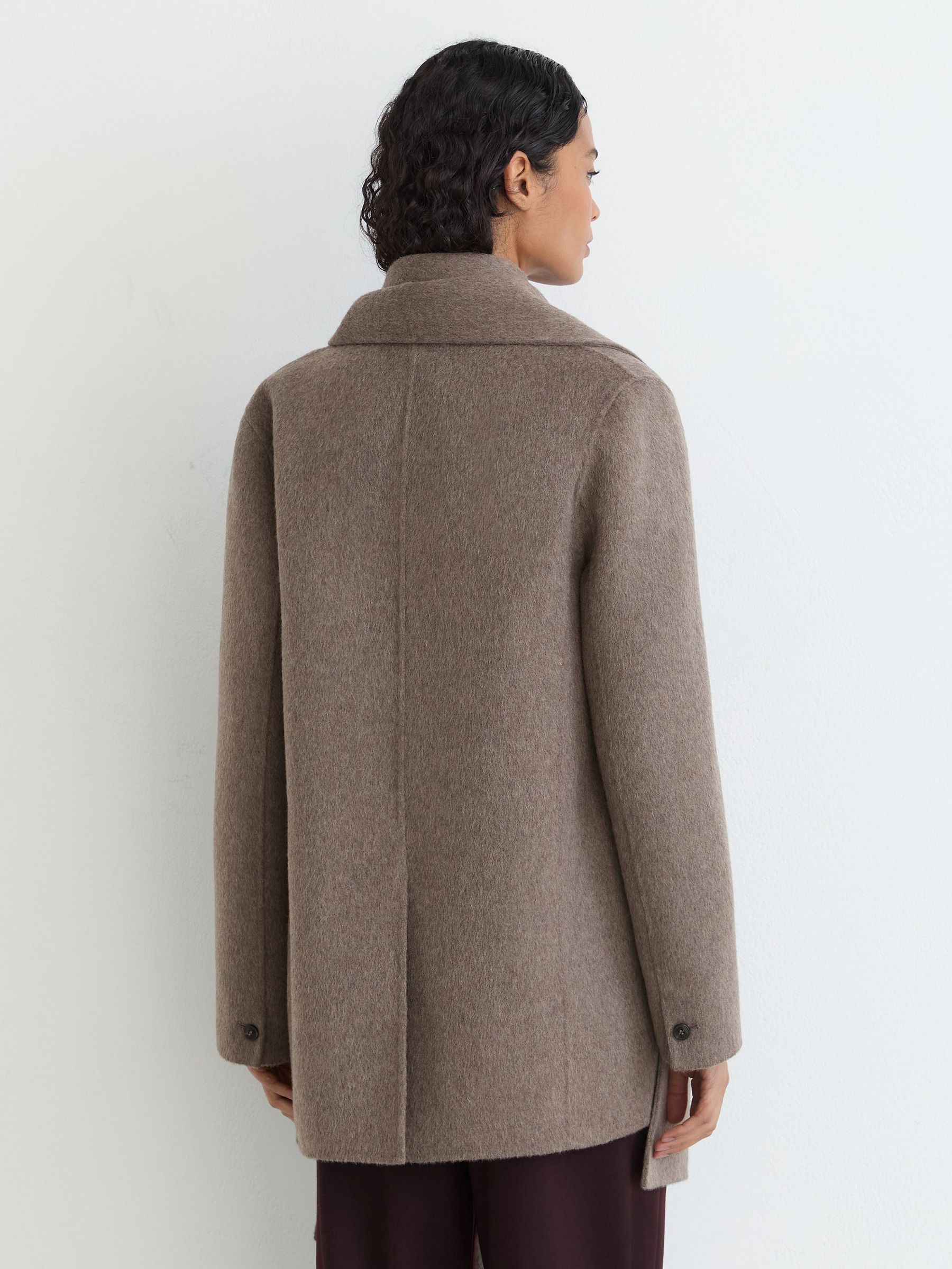 Wool-Blend Short Blindseam Coat with Scarf in Taupe Neutral - Image 7 of 10
