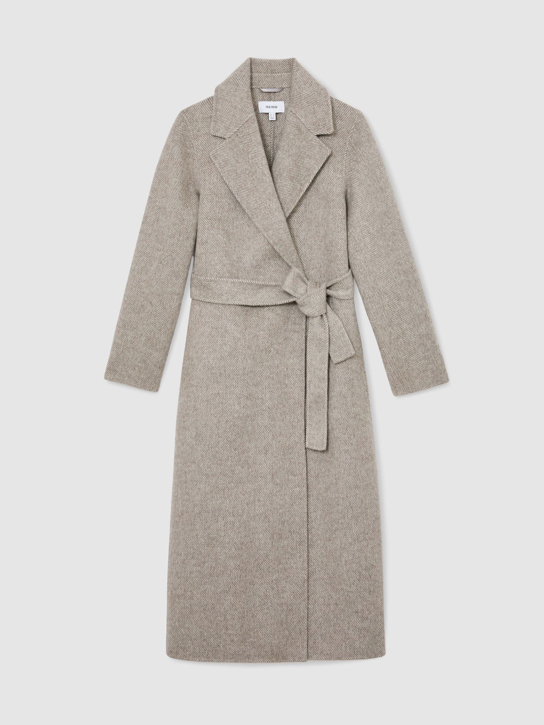 Herringbone Double-Breasted Blind-Seam Coat Wool-Blend in Light Grey - Image 2 of 8