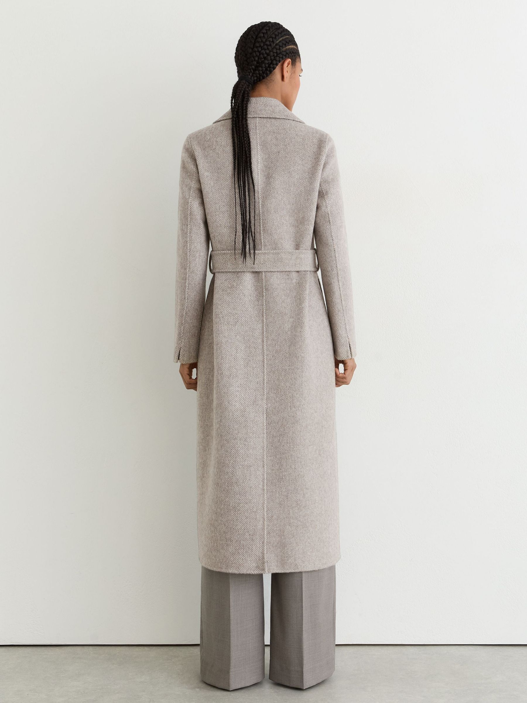 Herringbone Double-Breasted Blind-Seam Coat Wool-Blend in Light Grey - Image 7 of 8