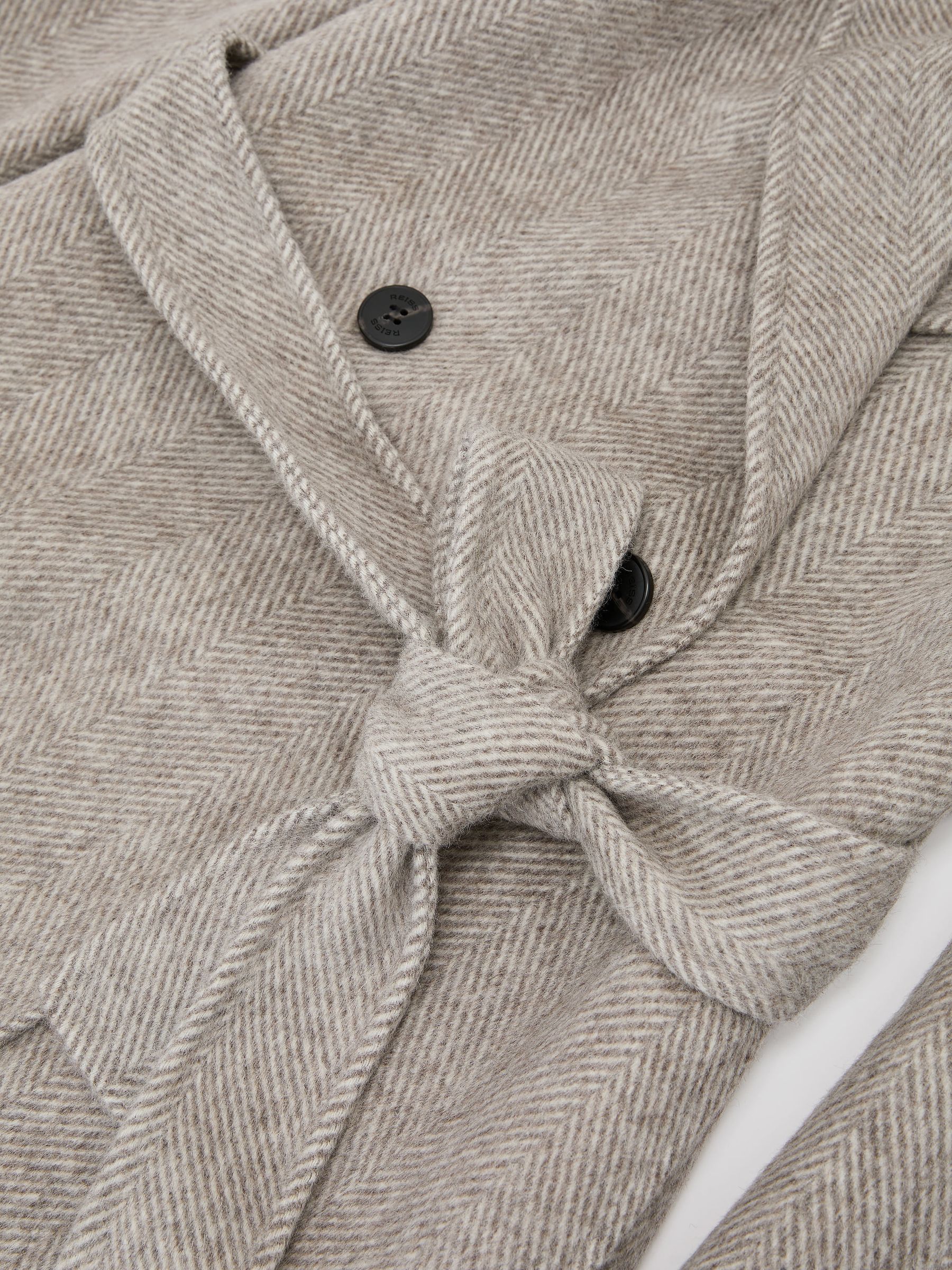 Herringbone Double-Breasted Blind-Seam Coat Wool-Blend in Light Grey - Image 8 of 8