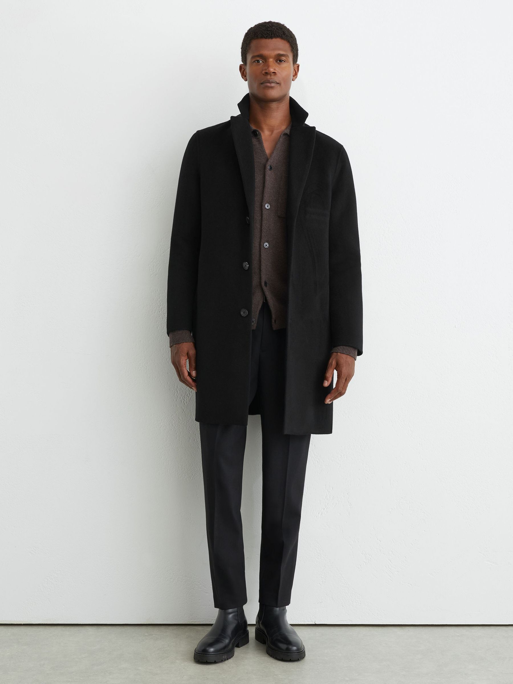 Wool-Blend Single-Breasted Epsom Coat in Black - Image 1 of 7
