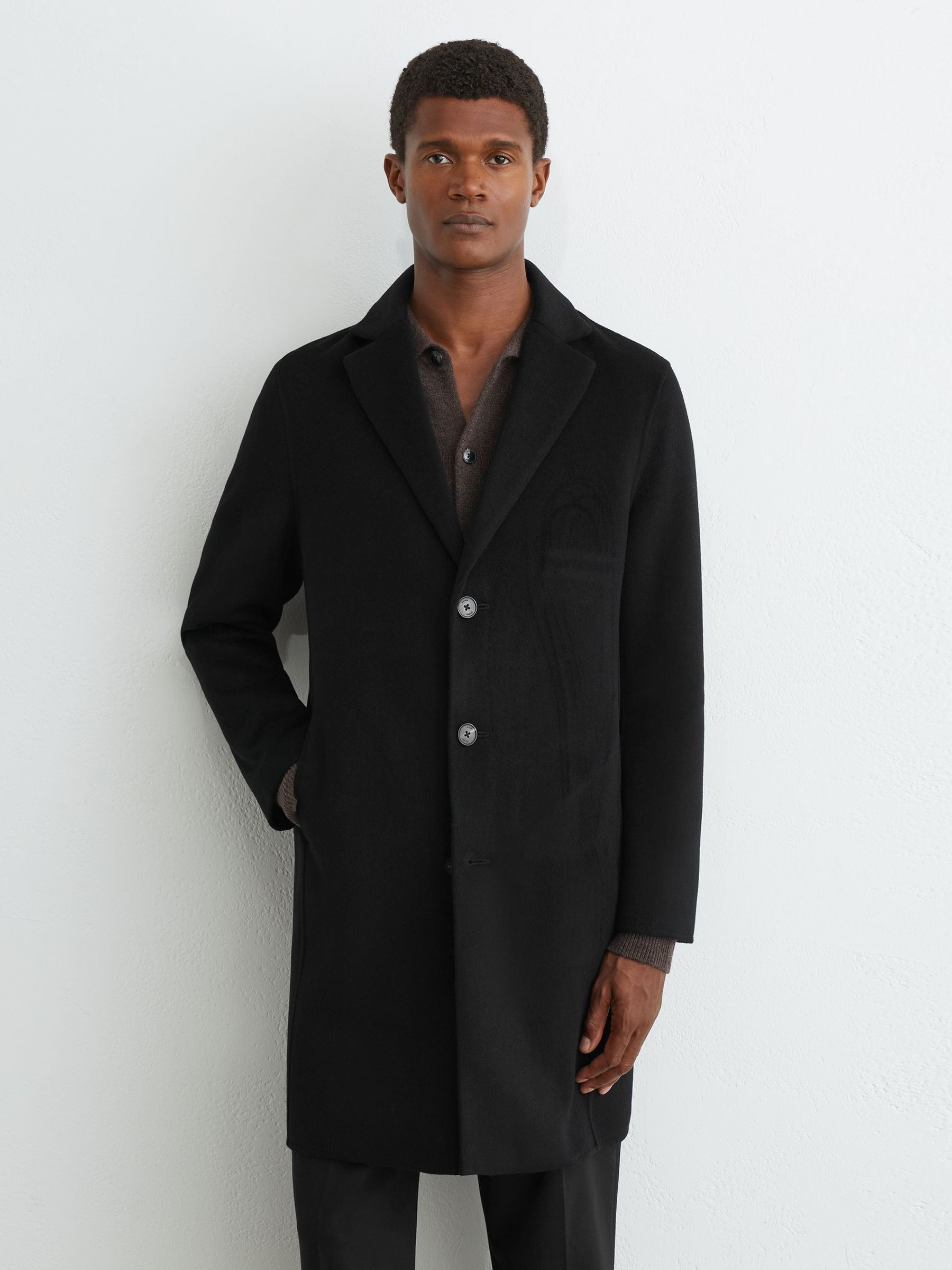 Wool-Blend Single-Breasted Epsom Coat in Black - Image 3 of 7