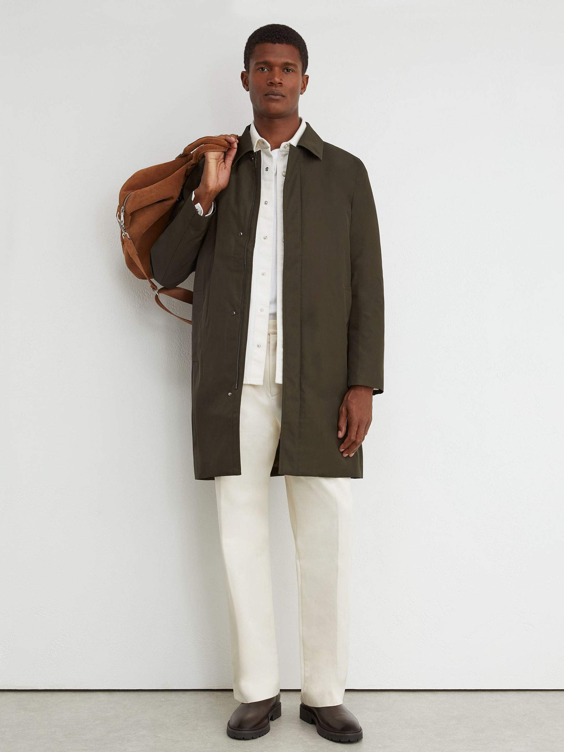 Technical Long Zip-Through Jacket in Olive Green - Image 1 of 7