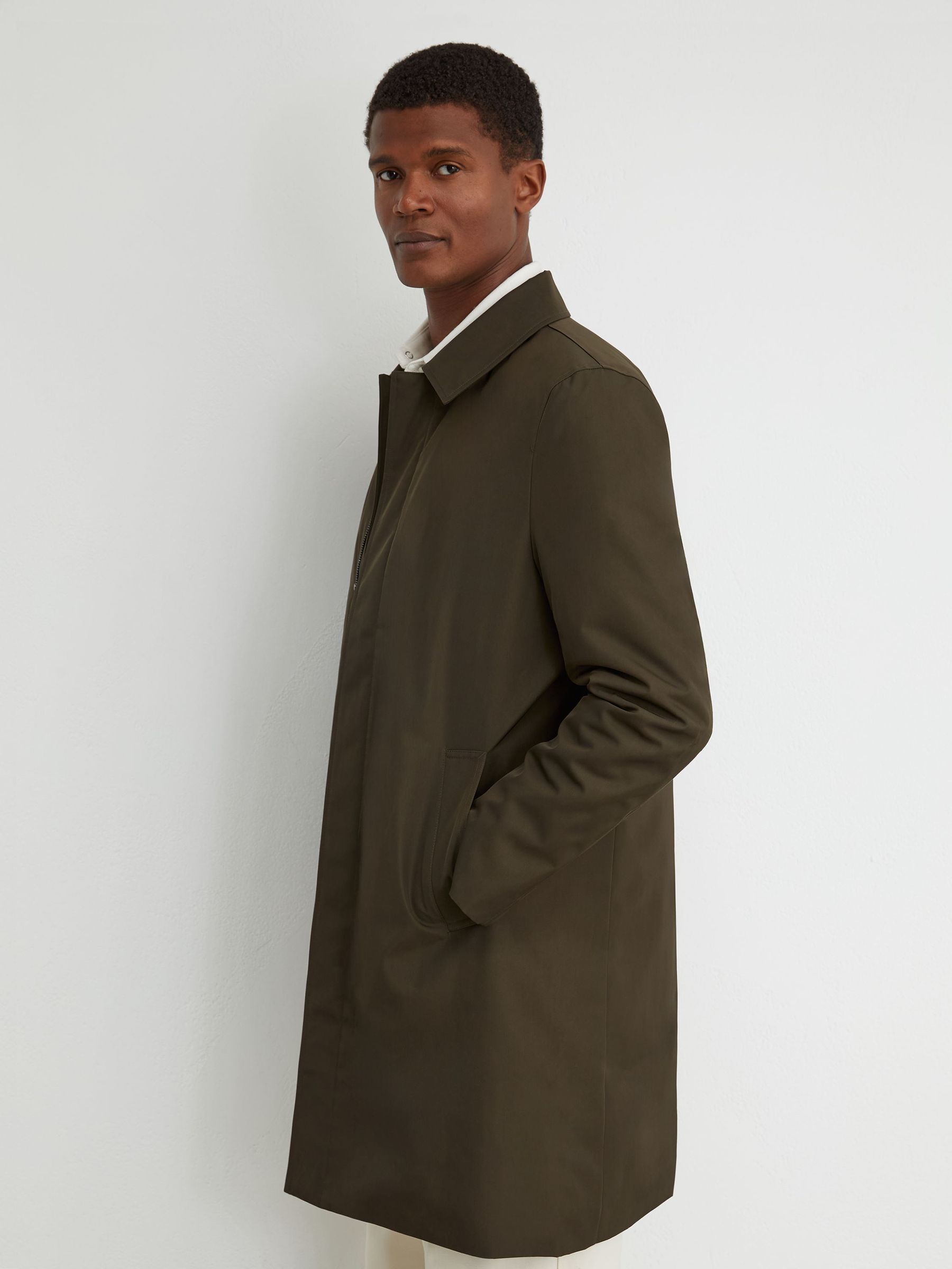 Technical Long Zip-Through Jacket in Olive Green - Image 3 of 7