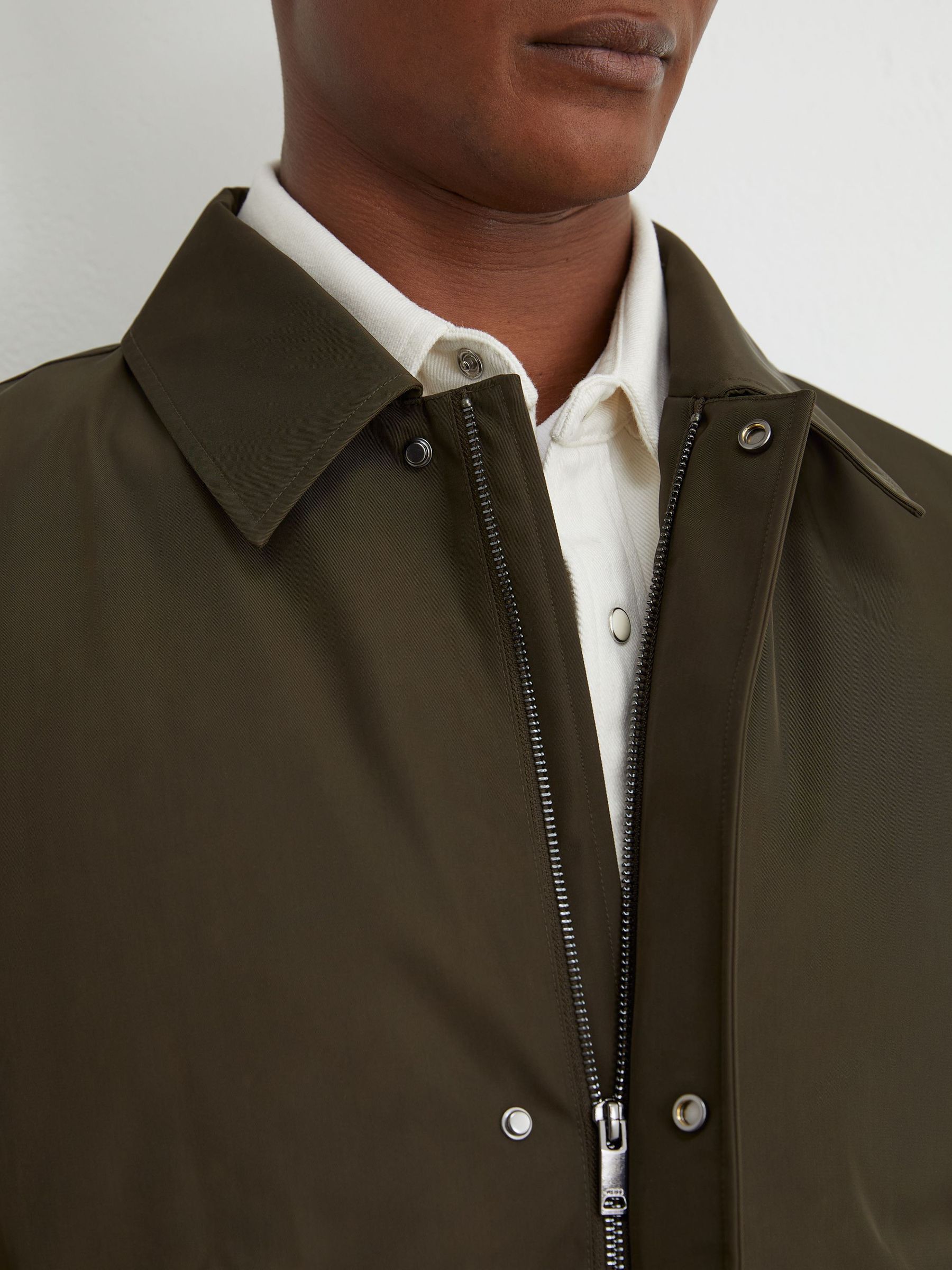 Technical Long Zip-Through Jacket in Olive Green - Image 6 of 7