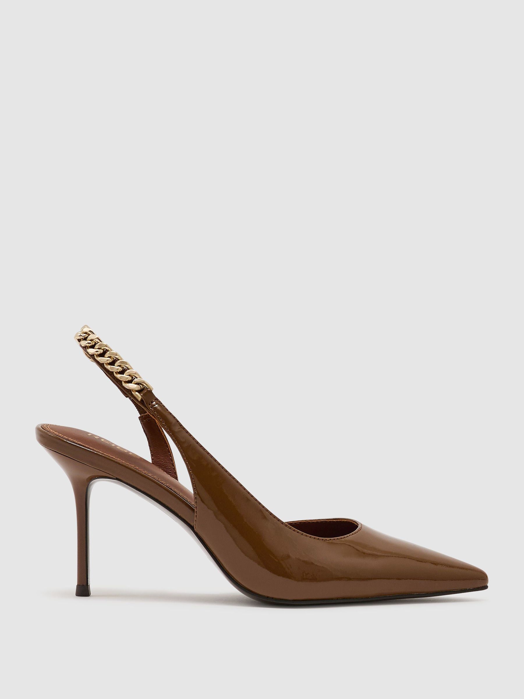 Patent-Leather Chain-Slingback Heels in Camel - Image 2 of 5