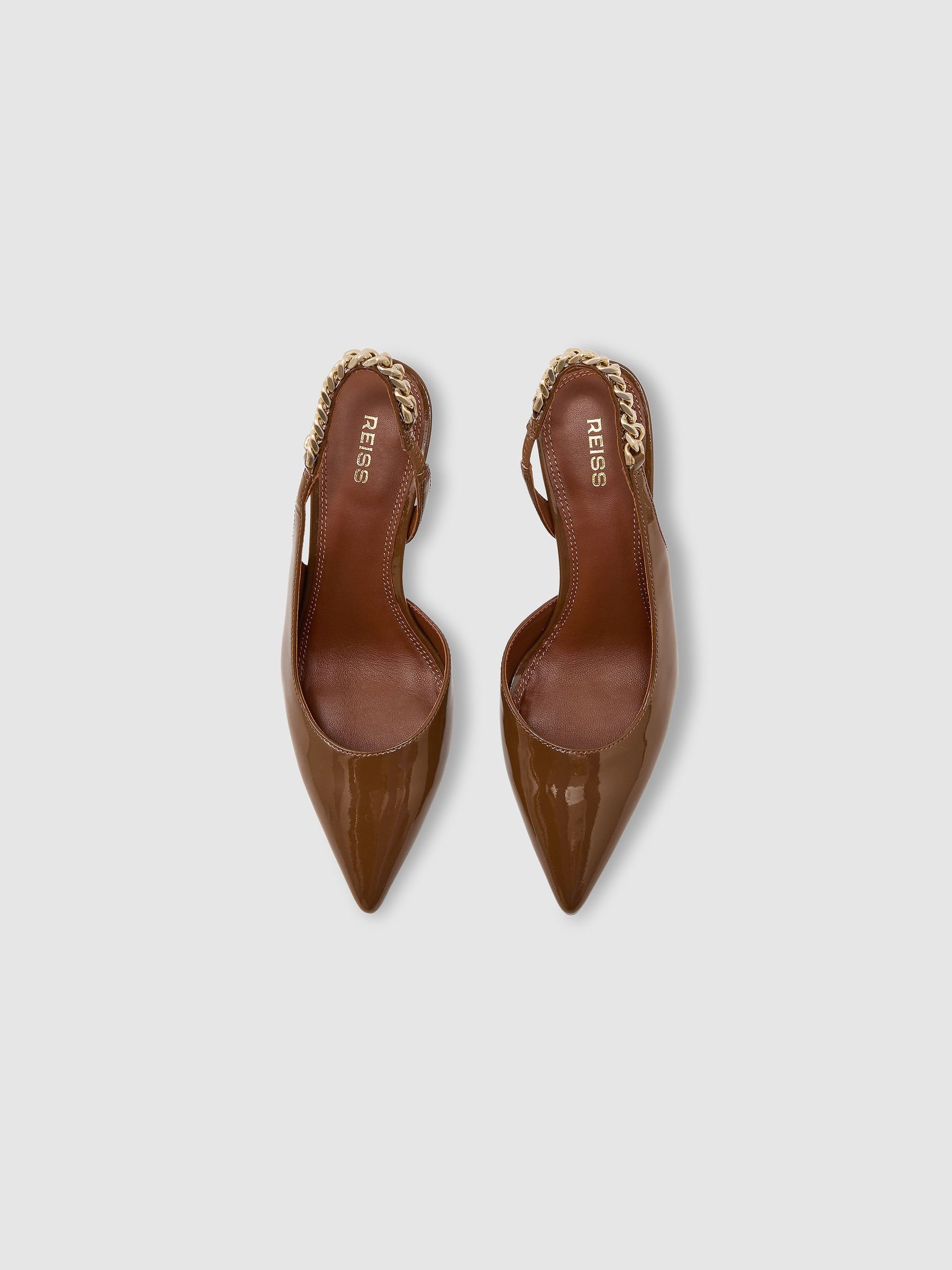 Patent-Leather Chain-Slingback Heels in Camel - Image 3 of 5