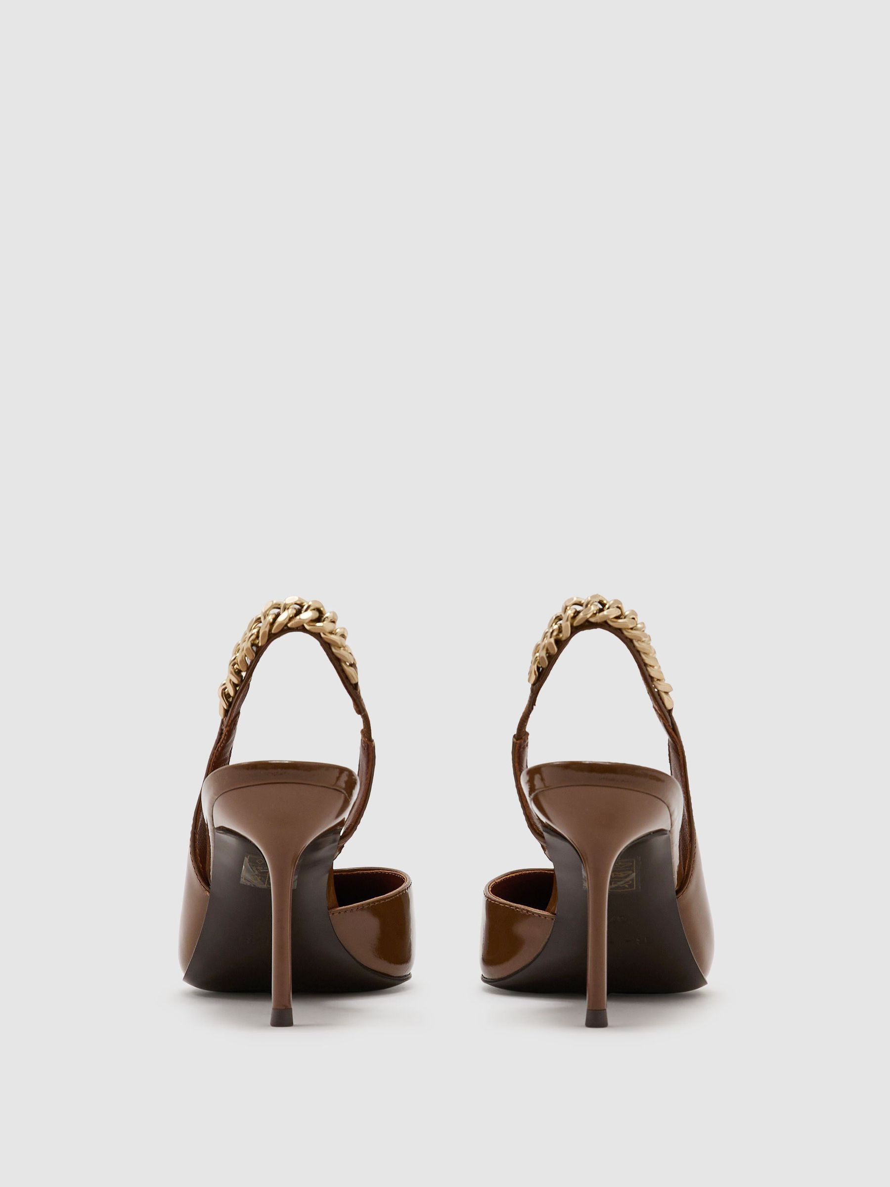Patent-Leather Chain-Slingback Heels in Camel - Image 4 of 5