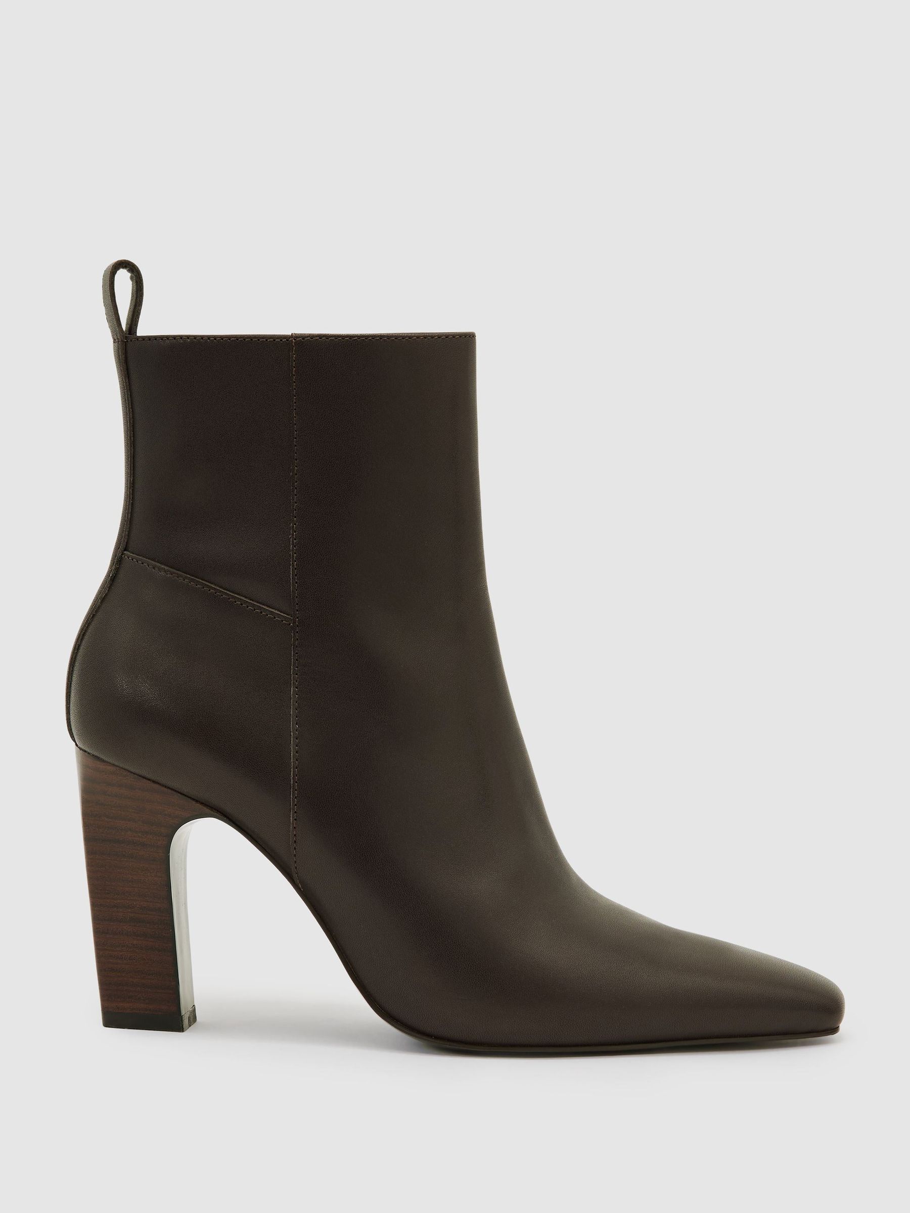 Leather Chisel-Toe Block-Heel Ankle Boots in Chocolate - Image 2 of 5