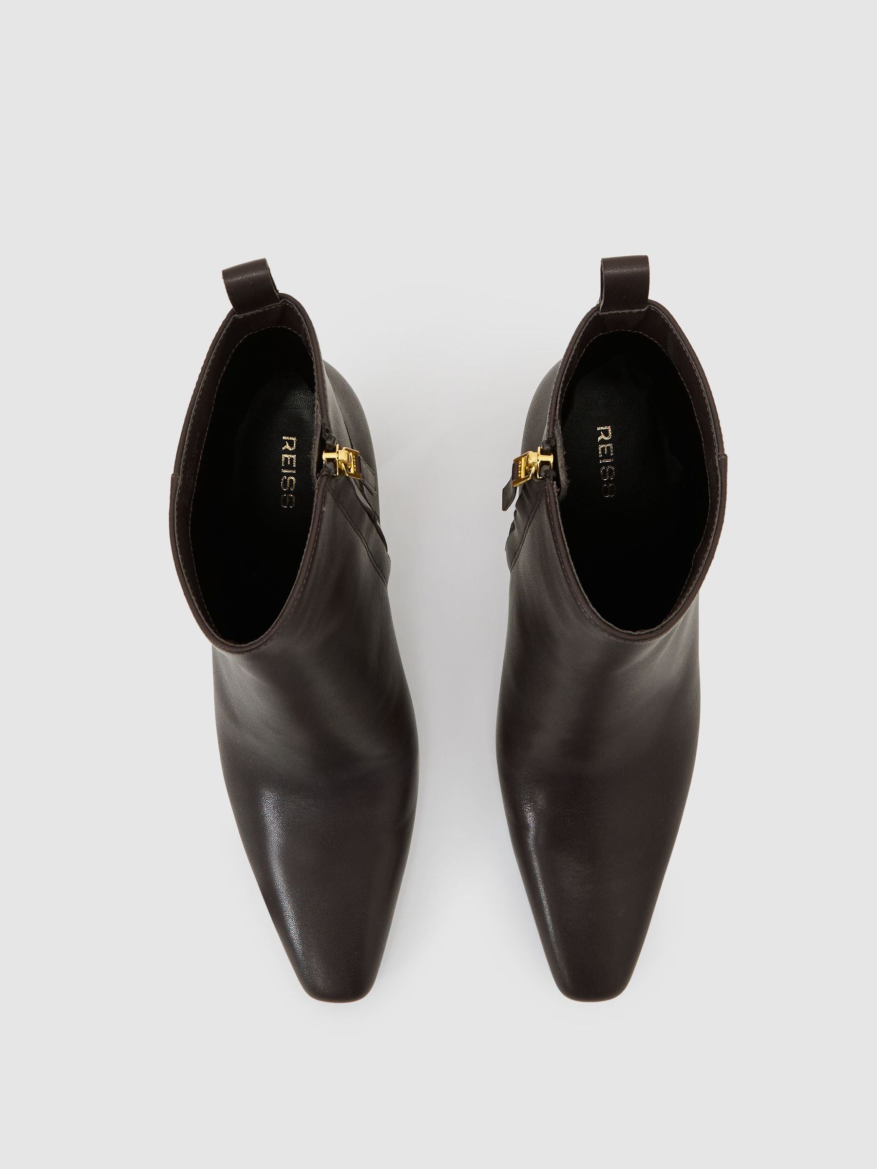 Leather Chisel-Toe Block-Heel Ankle Boots in Chocolate - Image 3 of 5