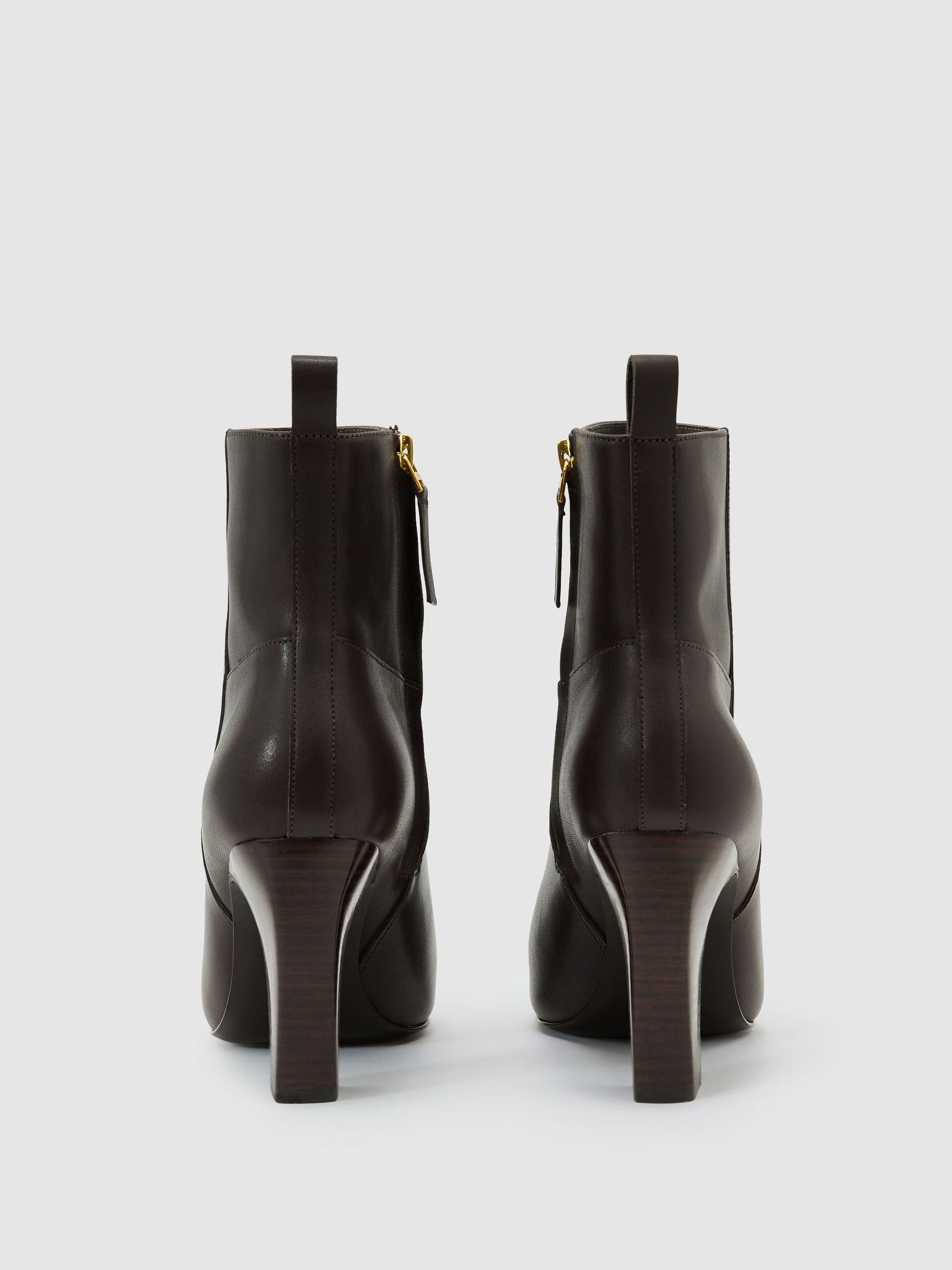 Leather Chisel-Toe Block-Heel Ankle Boots in Chocolate - Image 4 of 5