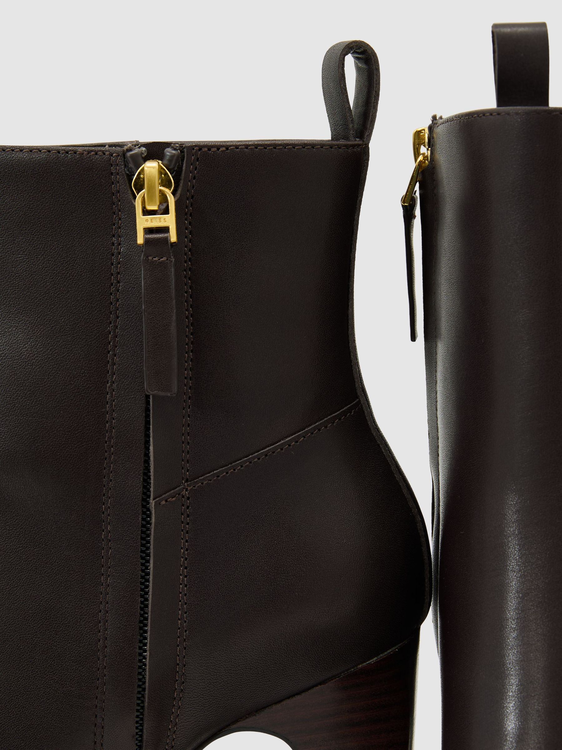 Leather Chisel-Toe Block-Heel Ankle Boots in Chocolate - Image 5 of 5