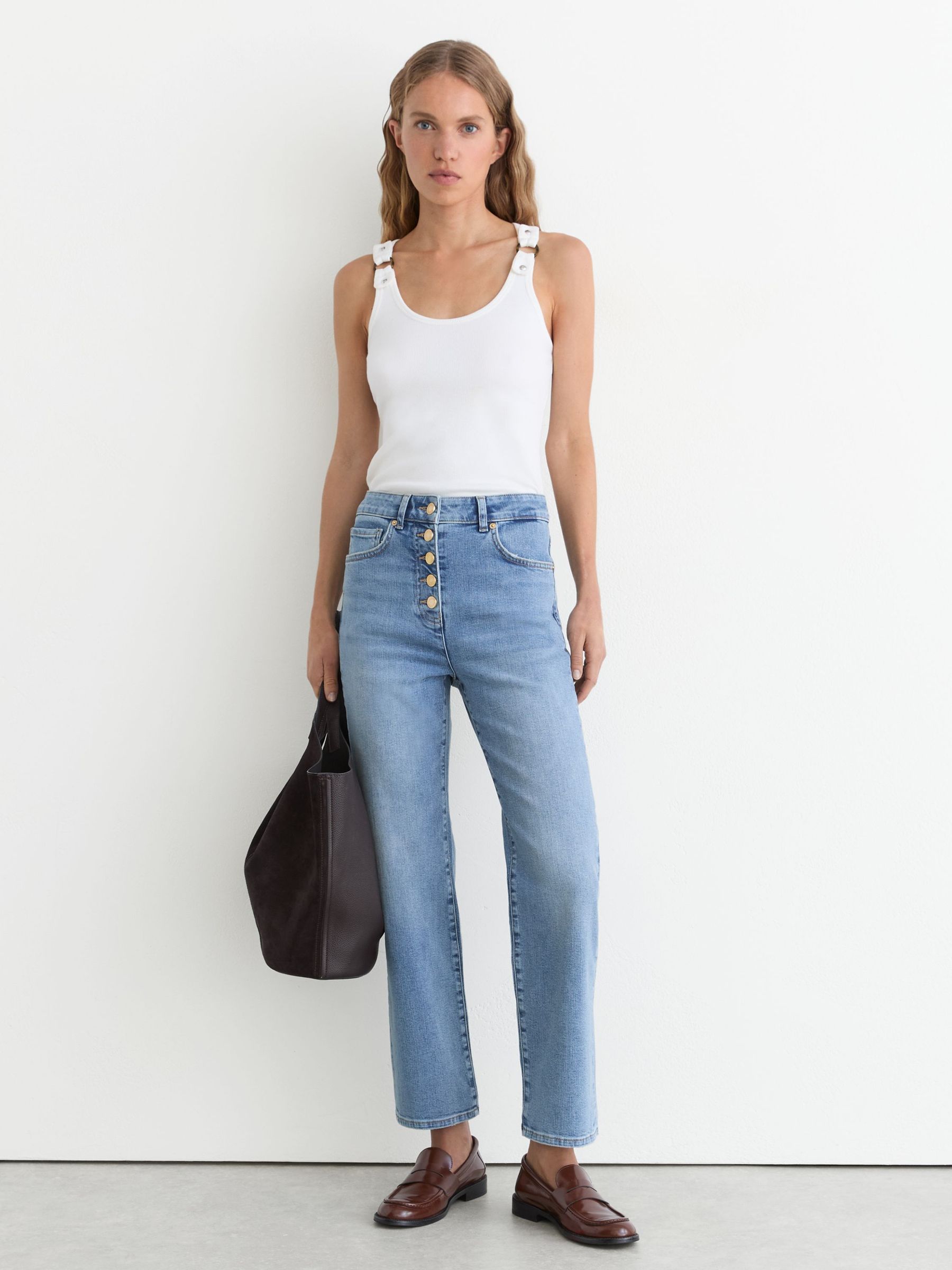 Petite Straight-Leg Cropped Jeans in Light Blue - Image 1 of 8