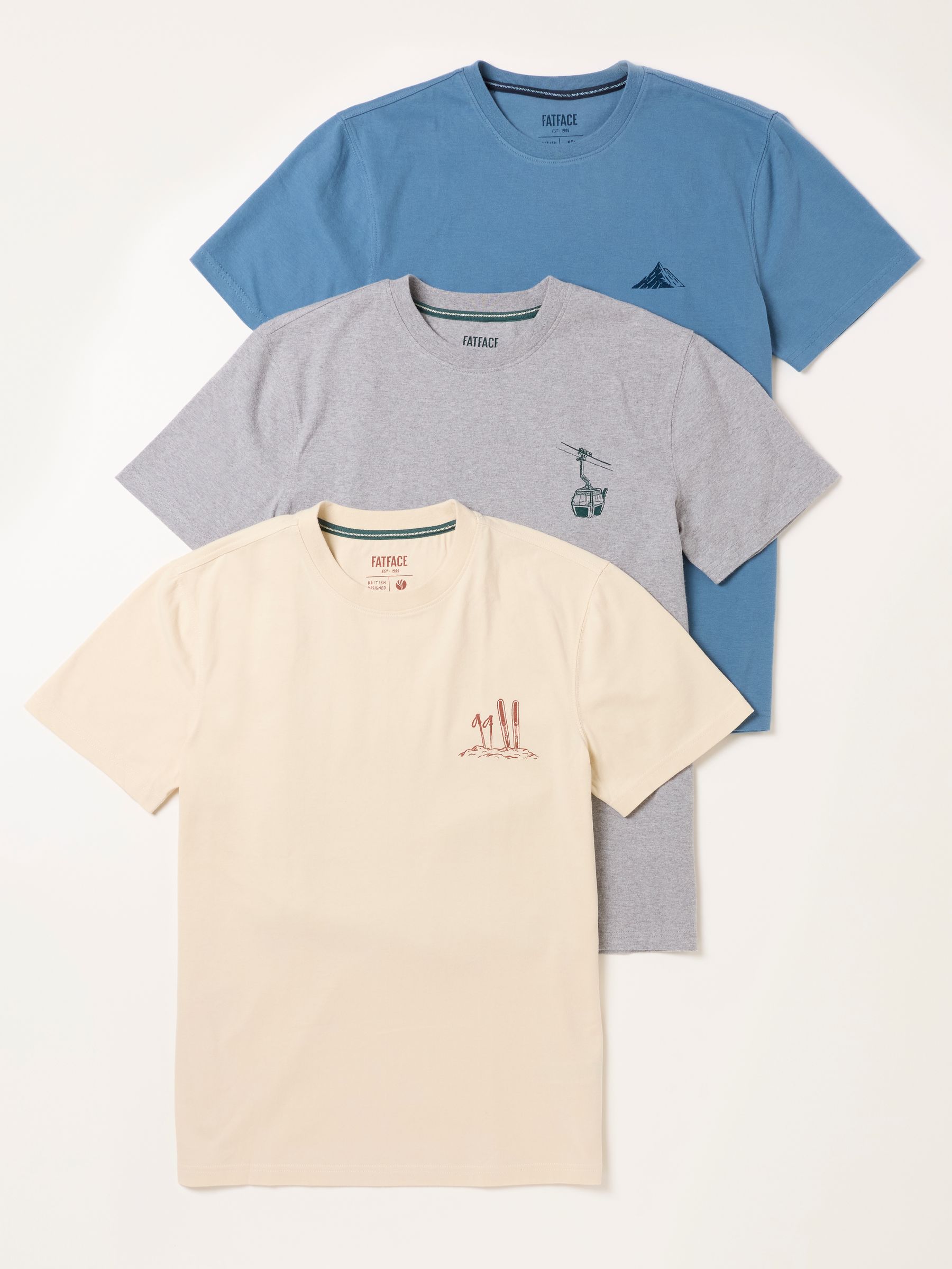 3 Pack White/Grey/Blue Ski Graphic T-Shirt - Image 1 of 9 3 Pack White/Grey/Blue Ski Graphic T-Shirt - Image 1 of 9