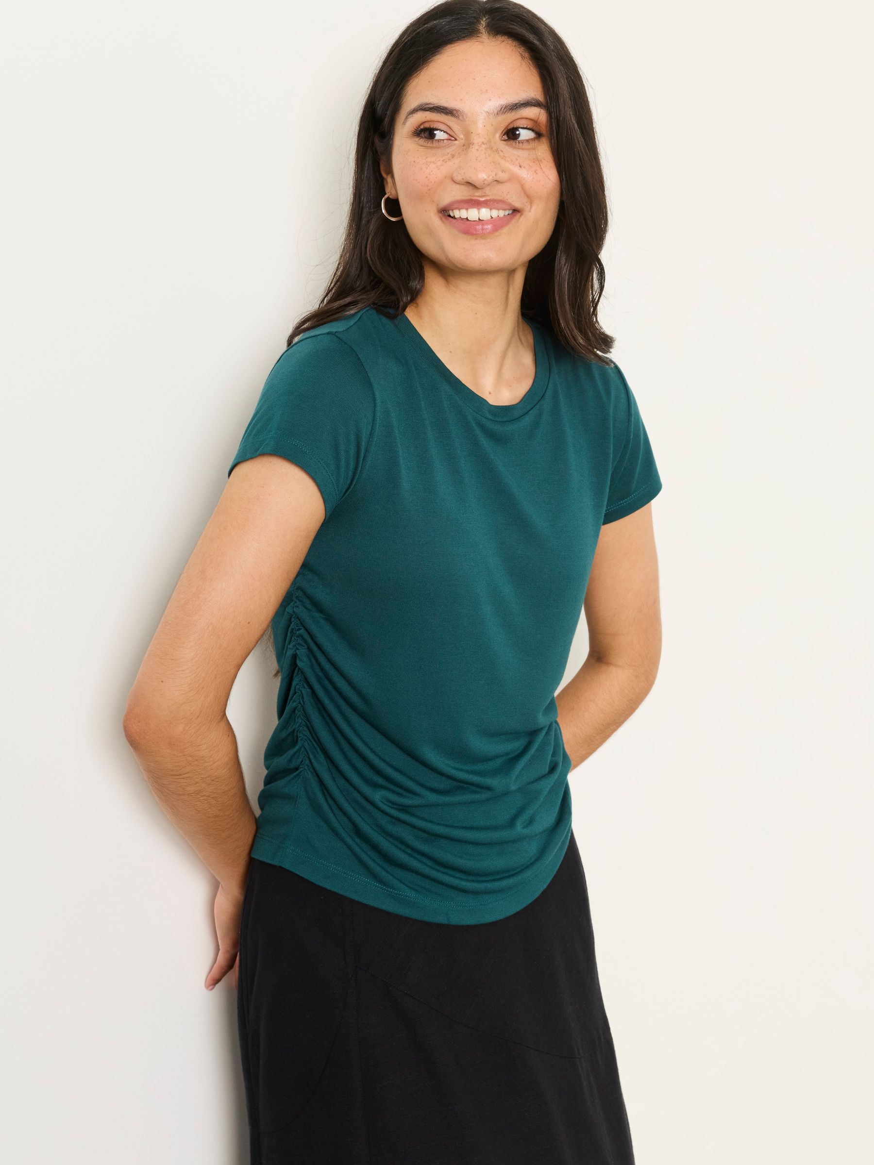 Ruby Teal Blue Short Sleeve Ruched Top - Image 3 of 6