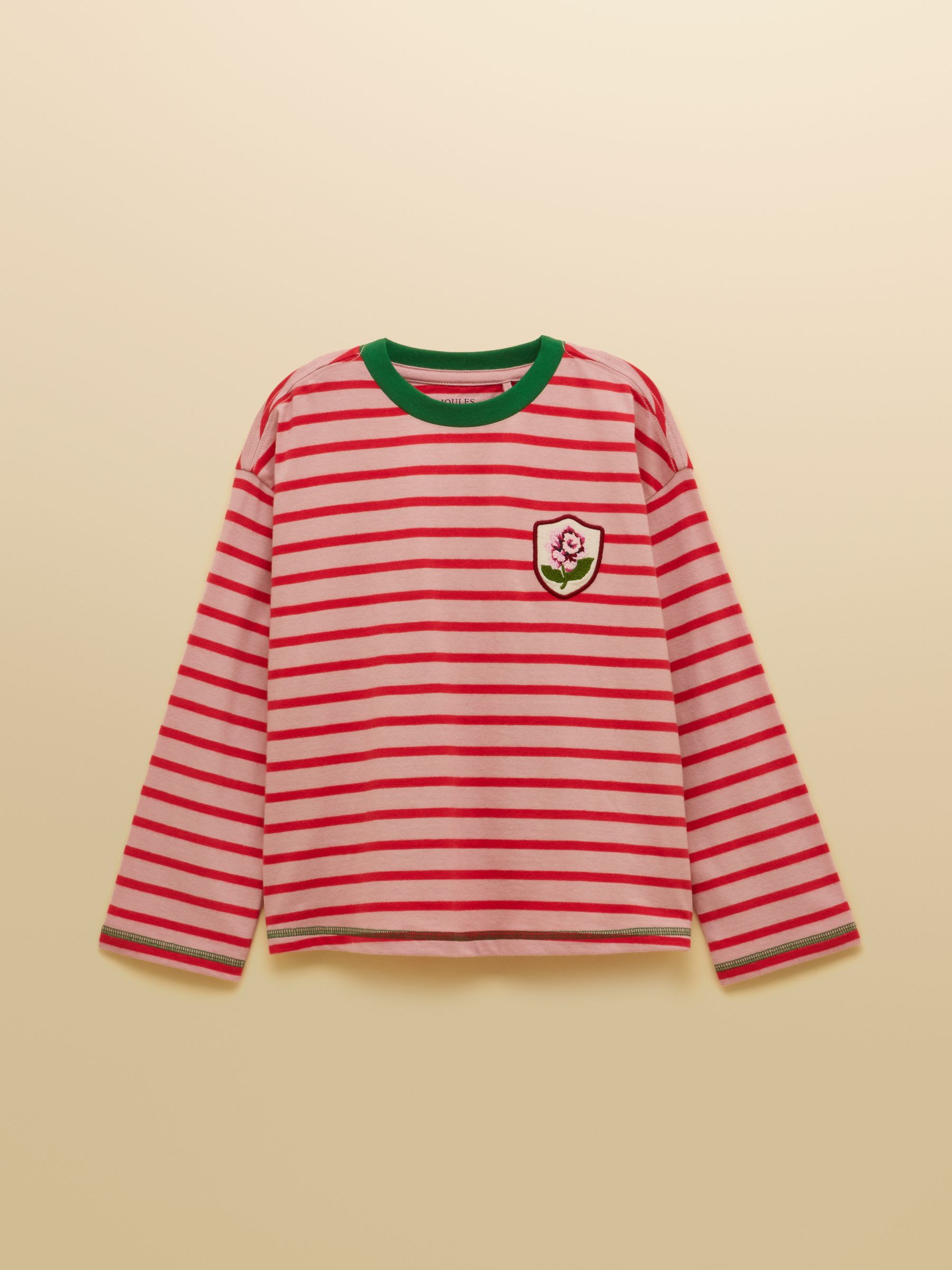 Girls' Mila Red & Pink Long Sleeve Stripe Boxy Top - Image 1 of 4