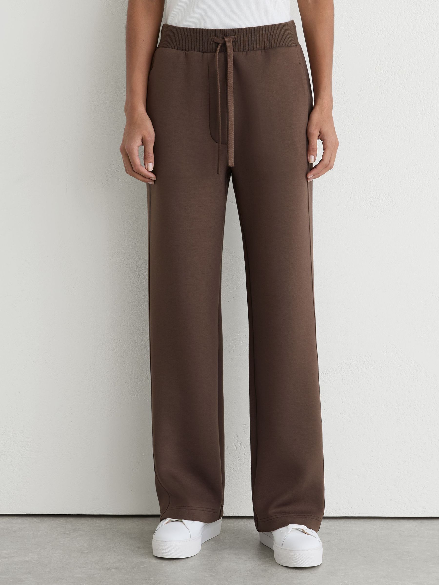 Premium Interlock Wide-Leg Joggers in Mocha Brown - Image 4 of 7