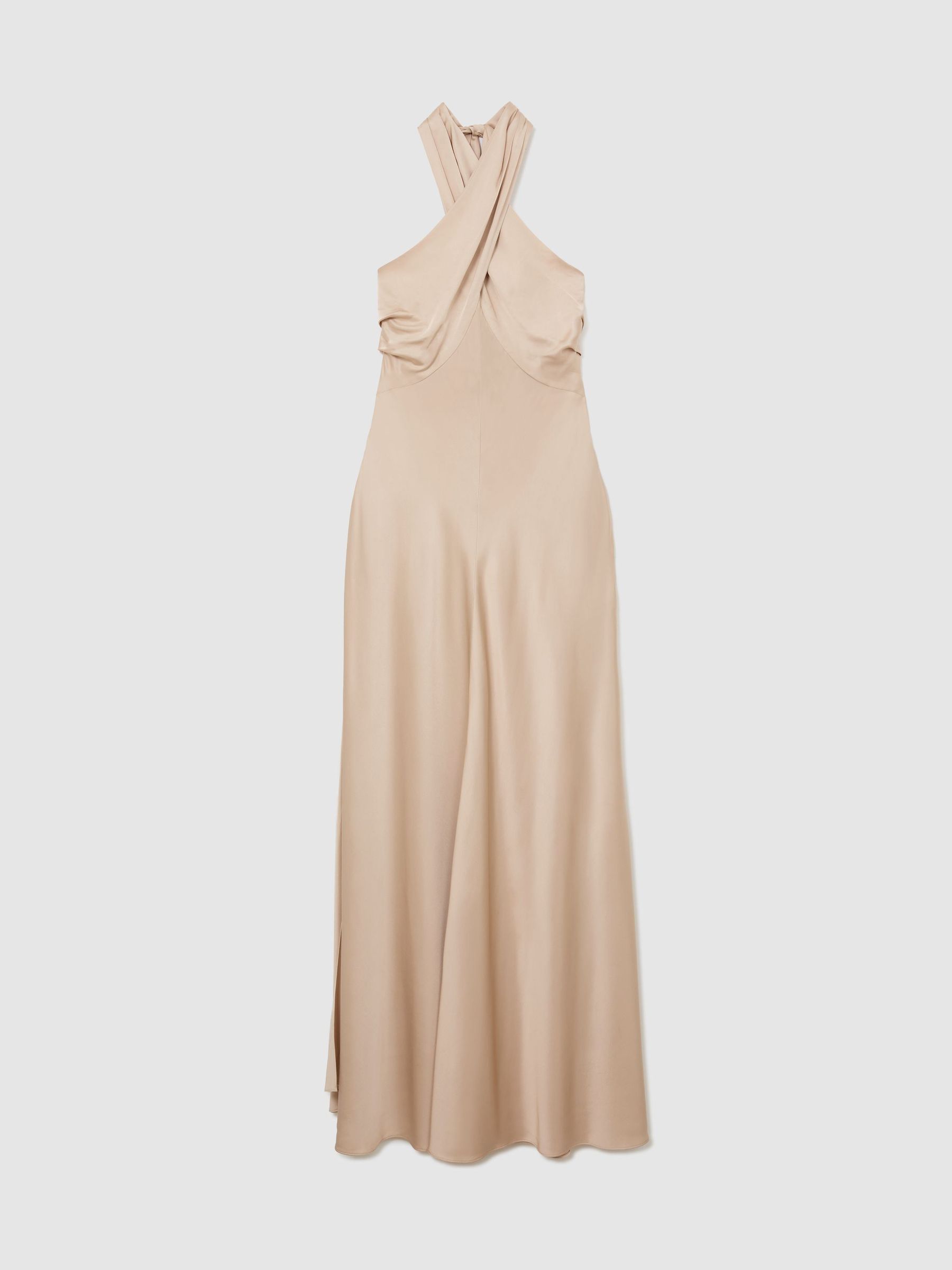 Satin Halterneck Empire-Line Maxi Dress in Champagne Neutral - 圖片 2/9