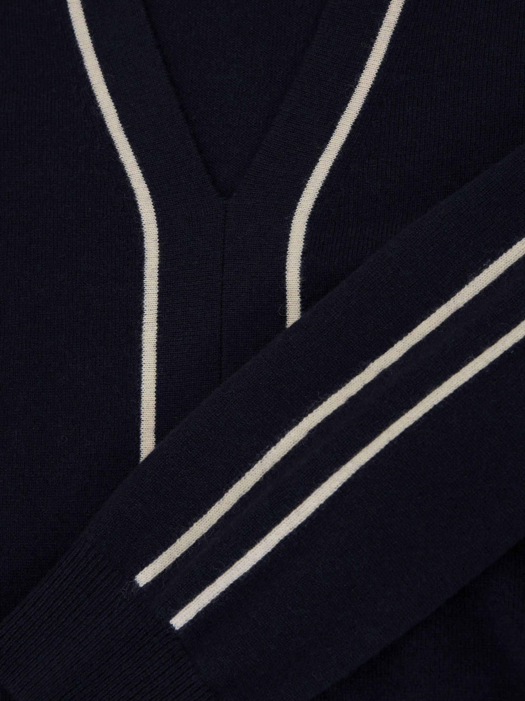 Wool-Blend V-Neck Stripe-Detail Jumper with Cashmere in Navy/Ivory - Image 6 of 6