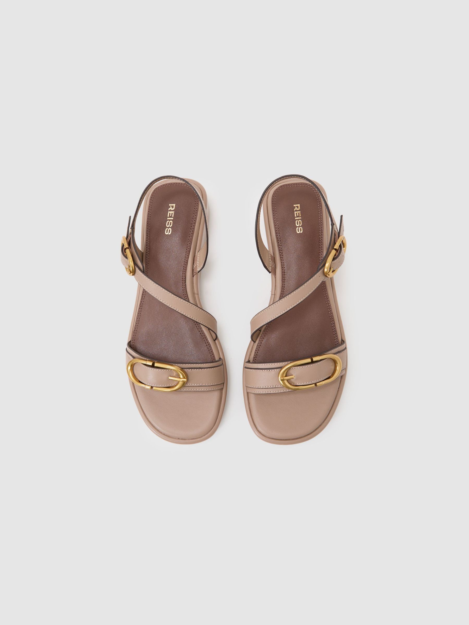 Leather Double Buckle Flatform Sandals in Taupe - Image 3 de 5