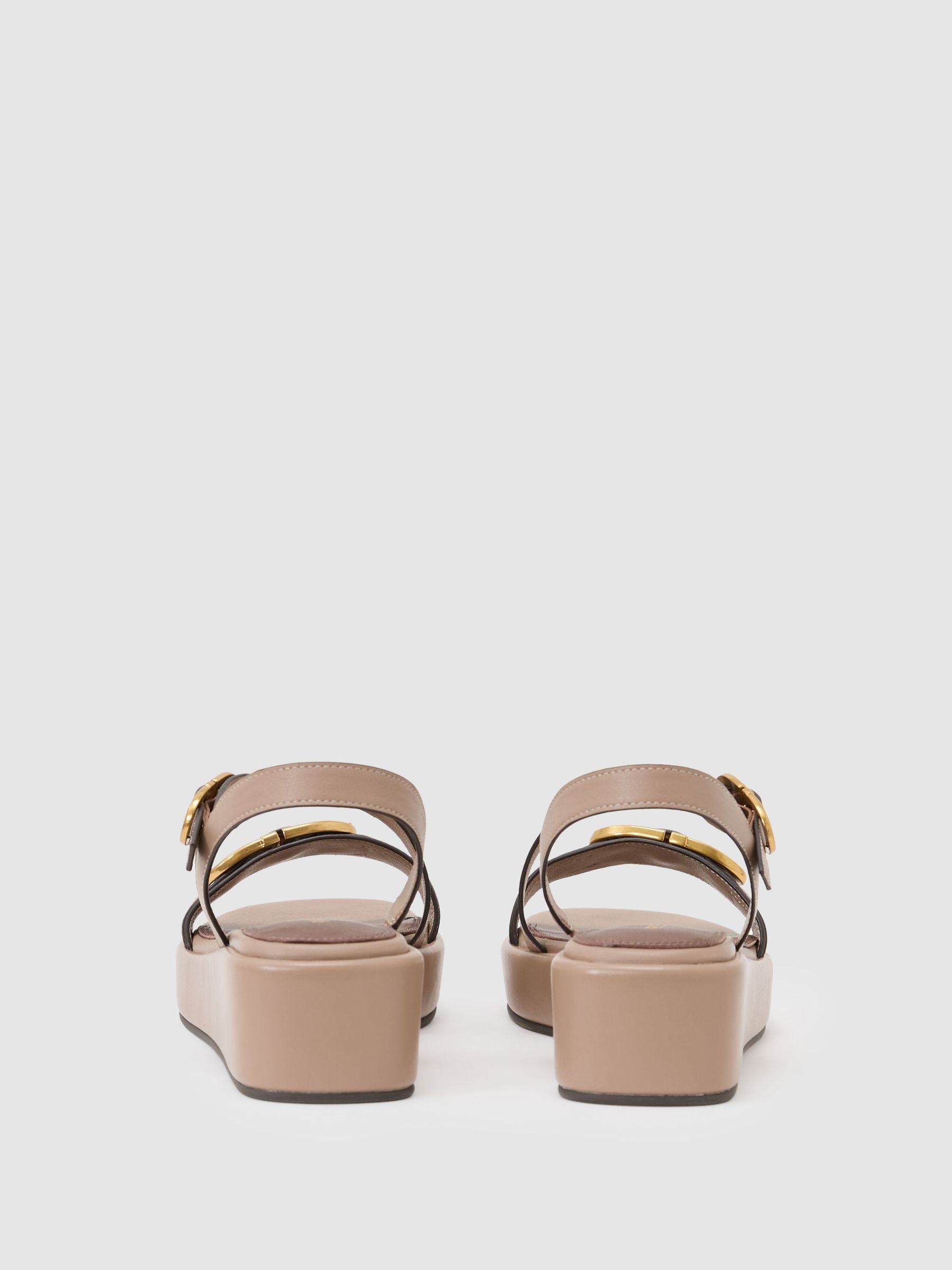Leather Double Buckle Flatform Sandals in Taupe - Image 4 de 5