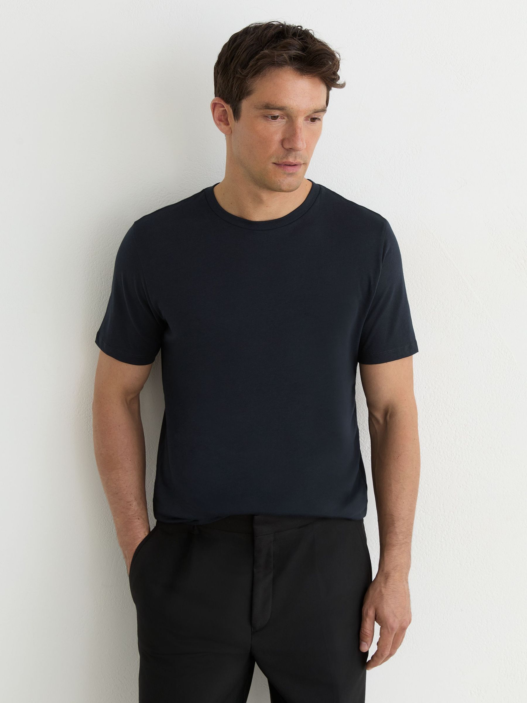Cotton Crew-Neck Tailored-Fit T-Shirts 3-Pack in White/Navy/Black - image 2