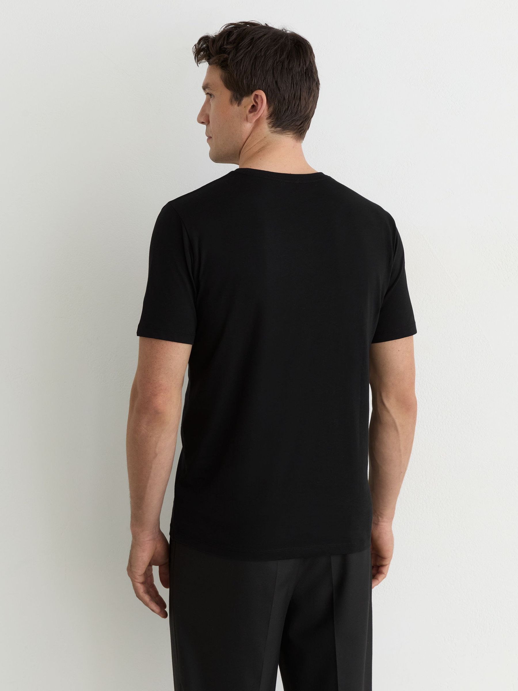 Cotton Crew-Neck Tailored-Fit T-Shirts 3-Pack in White/Navy/Black - Image 4 of 6