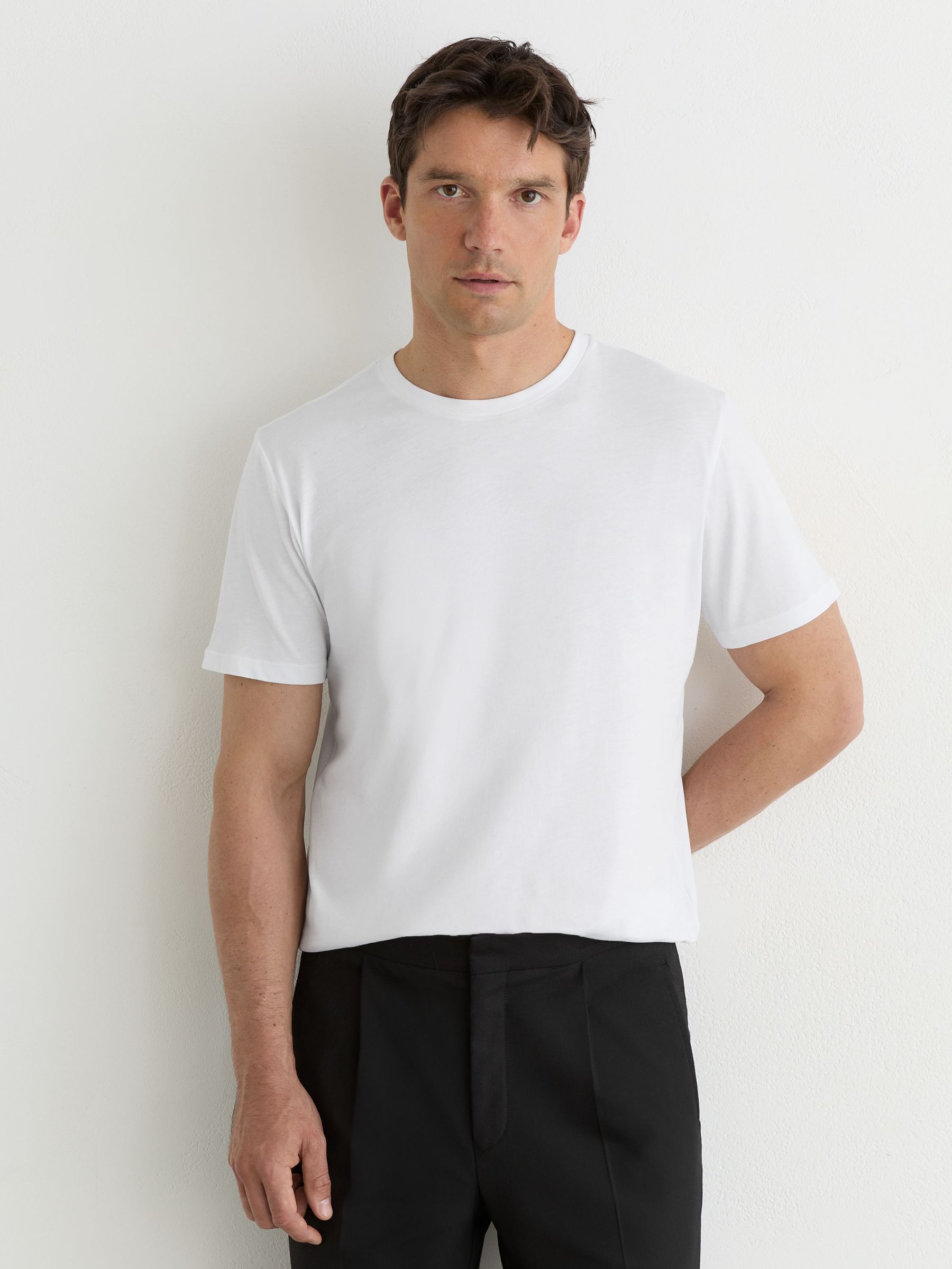 Cotton Crew-Neck Tailored-Fit T-Shirts 3-Pack in White/Navy/Black - Image 5 of 6