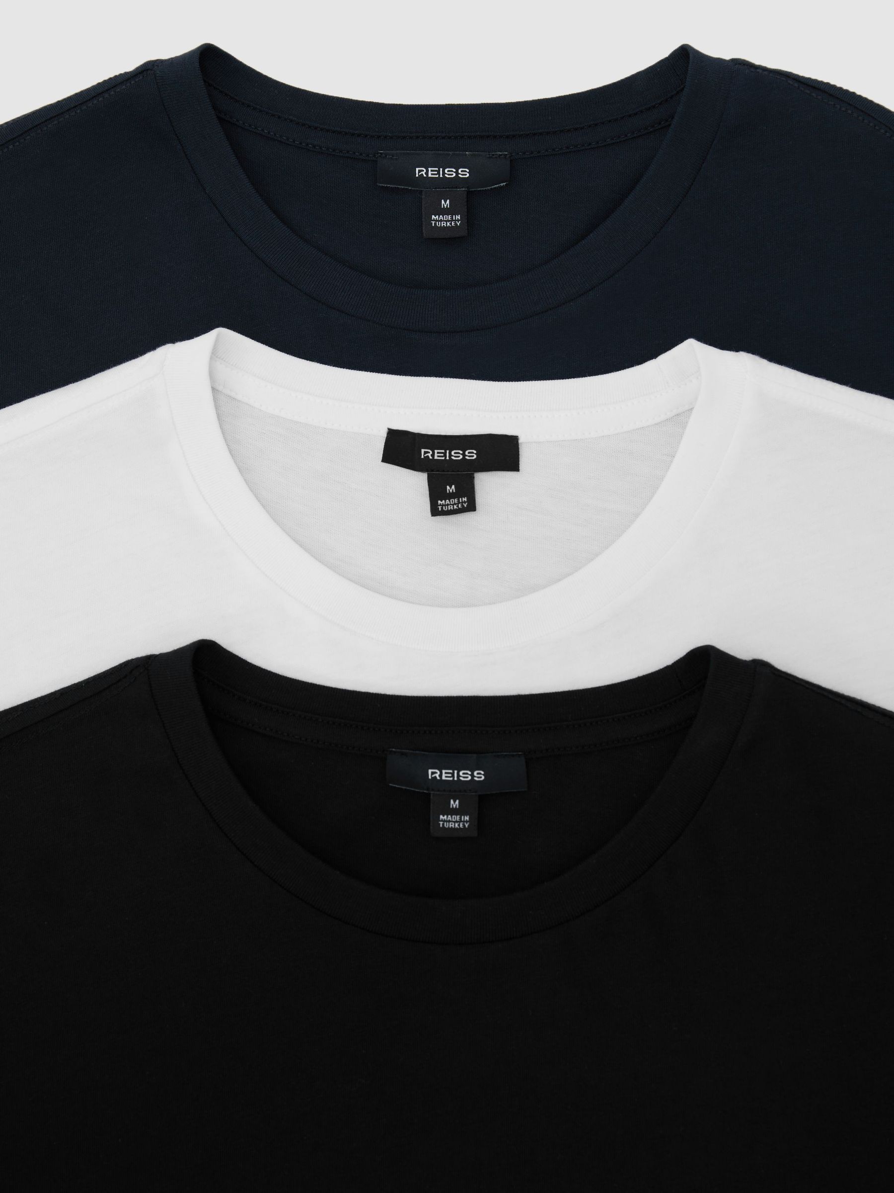 Cotton Crew-Neck Tailored-Fit T-Shirts 3-Pack in White/Navy/Black - Image 6 of 6