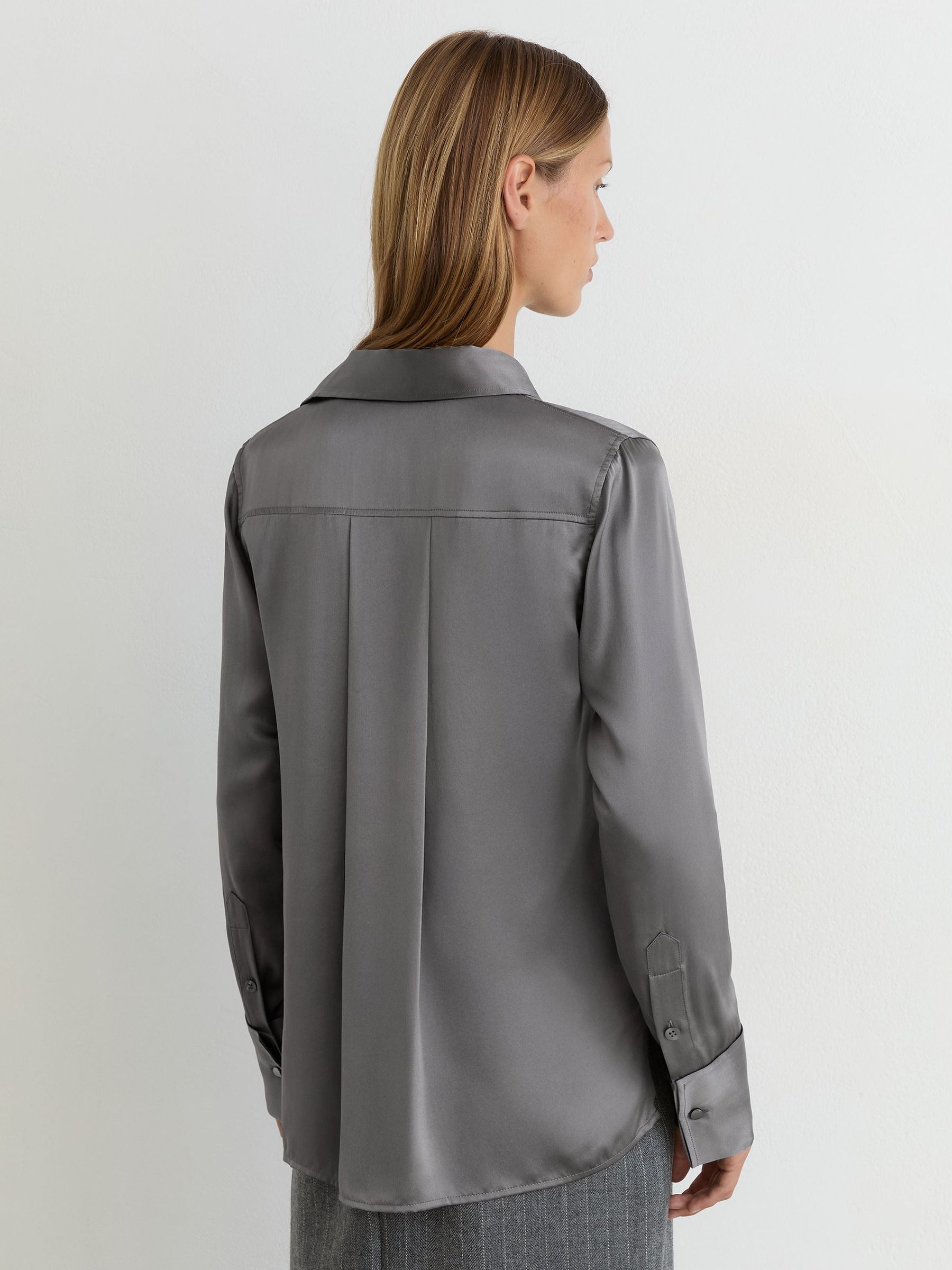 Petite Silk-Satin Concealed-Placket Shirt in Dark Grey - Image 6 of 9