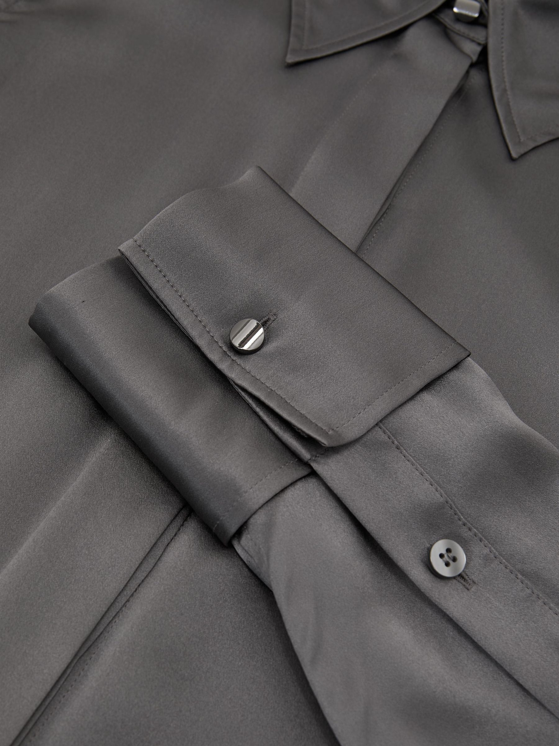 Petite Silk-Satin Concealed-Placket Shirt in Dark Grey - Image 8 of 9