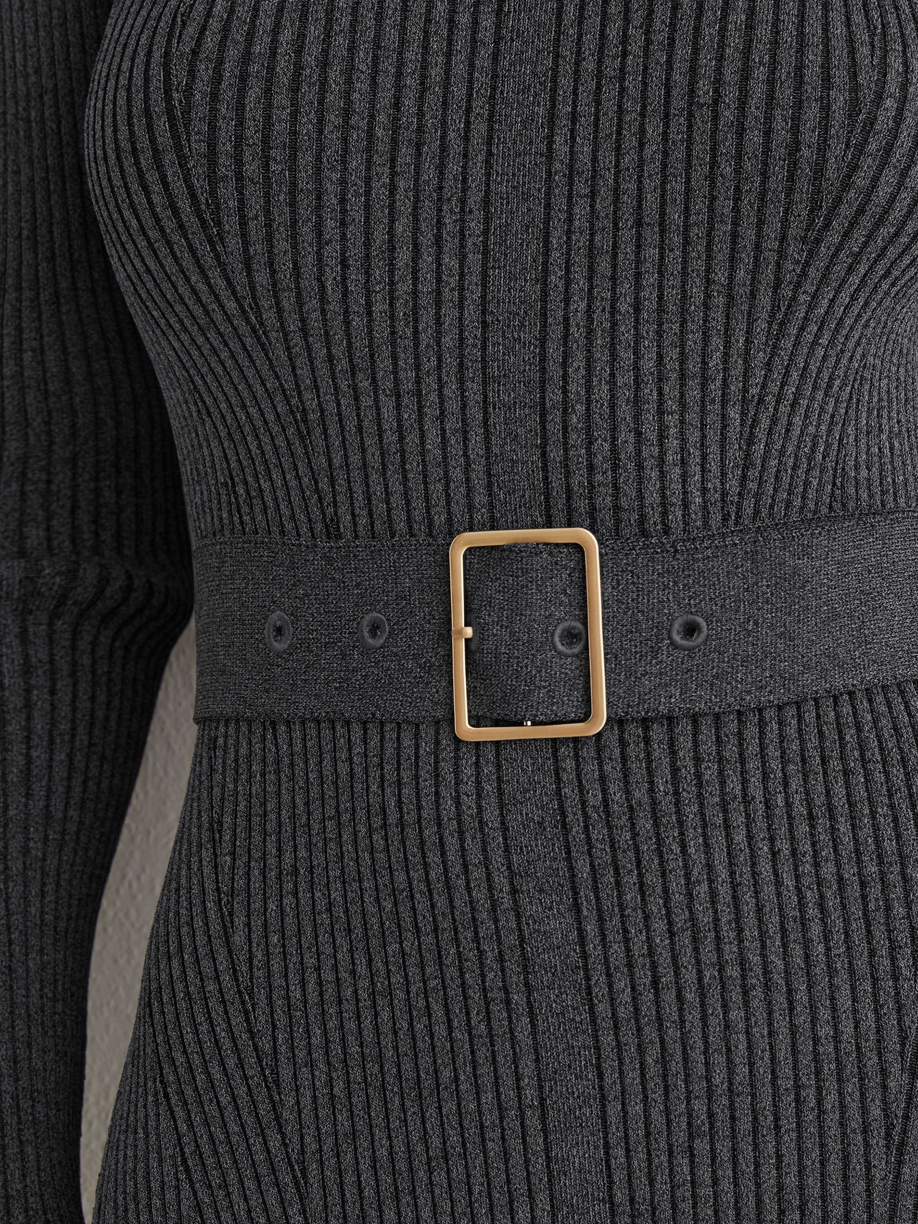 Rib-Knit Belted Midi Dress in Grey - Image 5 of 8