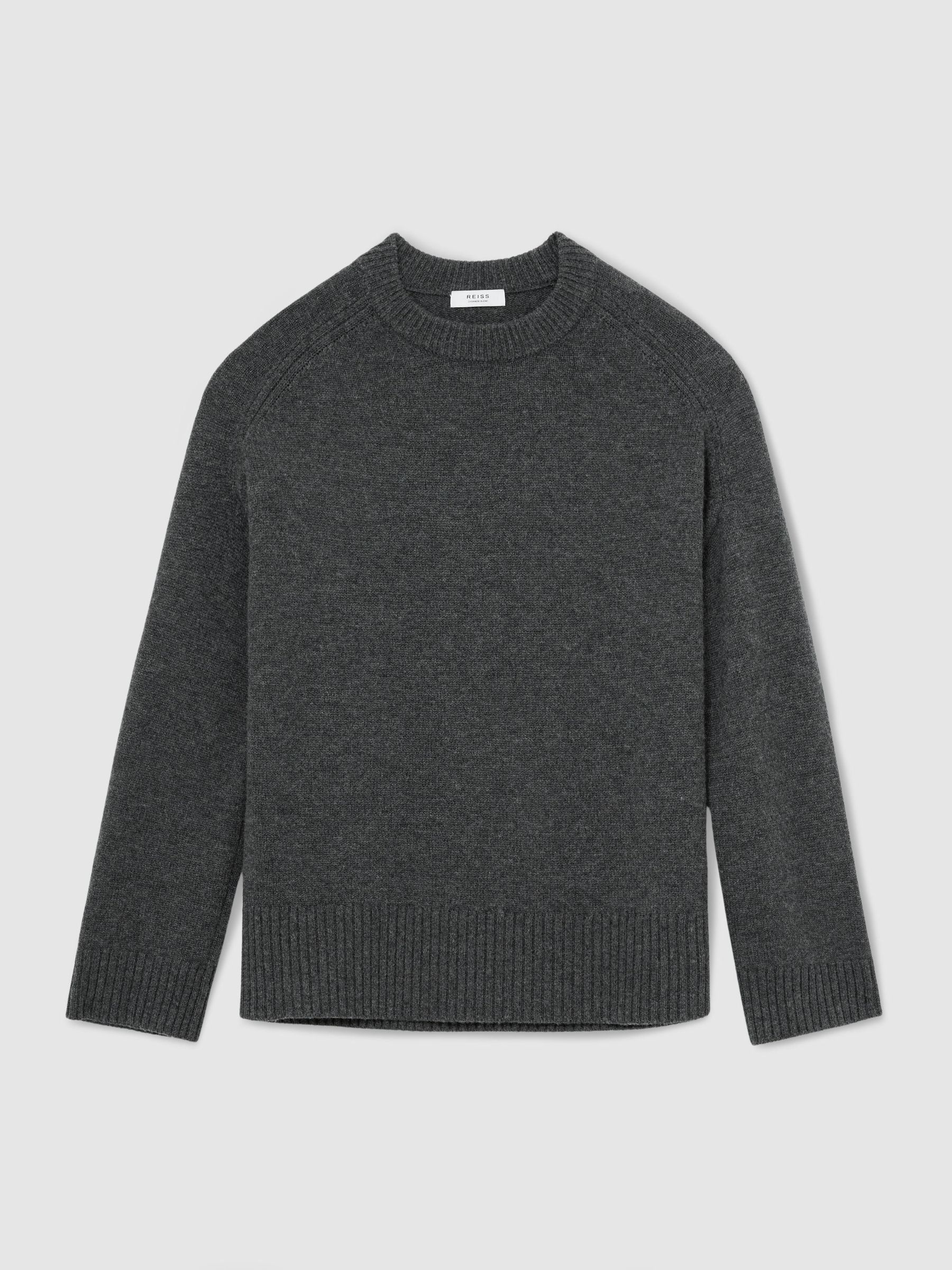 Pull à col rond et manches raglan en laine et cachemire, gris anthracite - Image 2 de 7