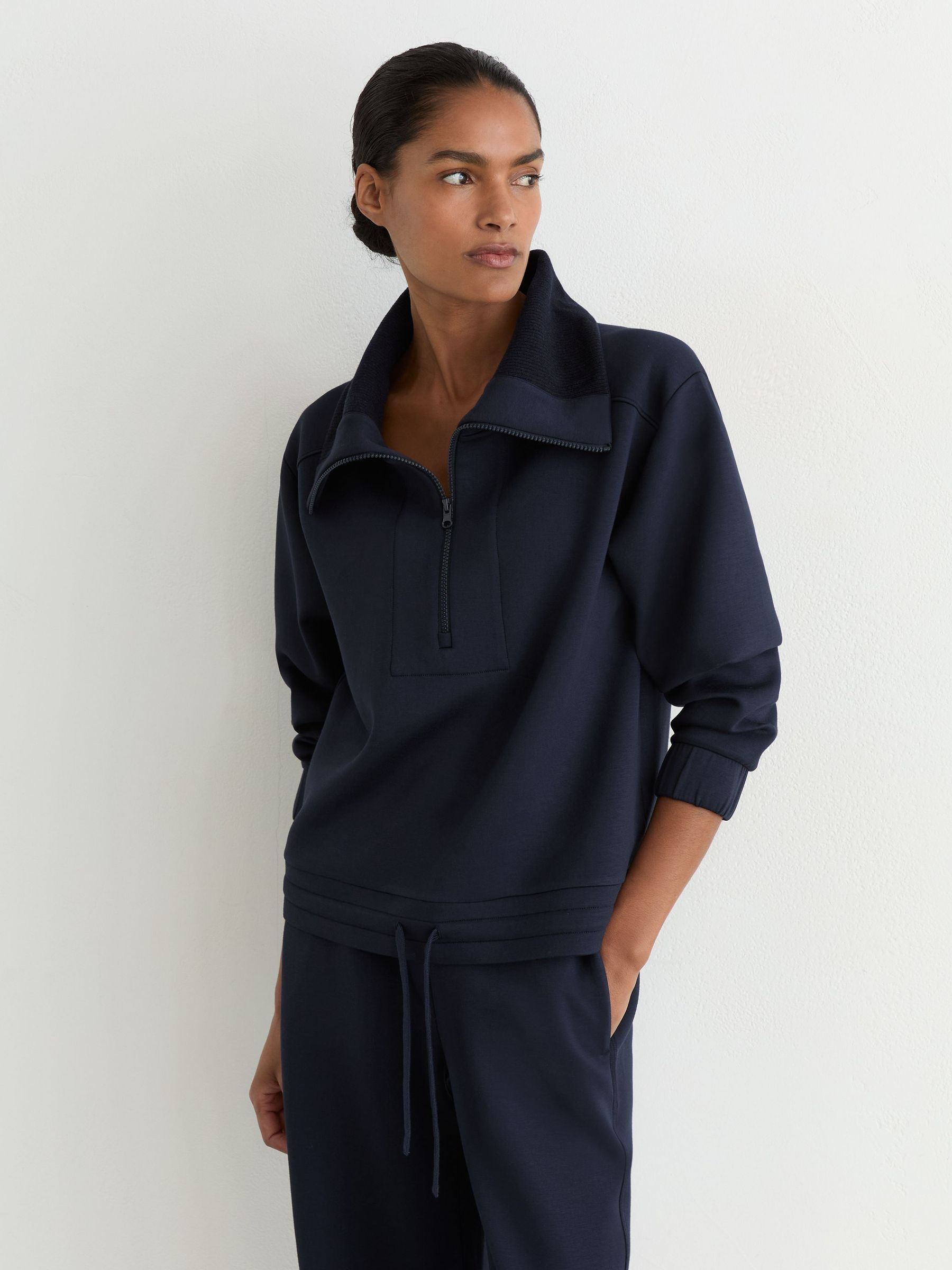 Premium Interlock Half-Zip Sweatshirt in Navy - Image 5 of 6